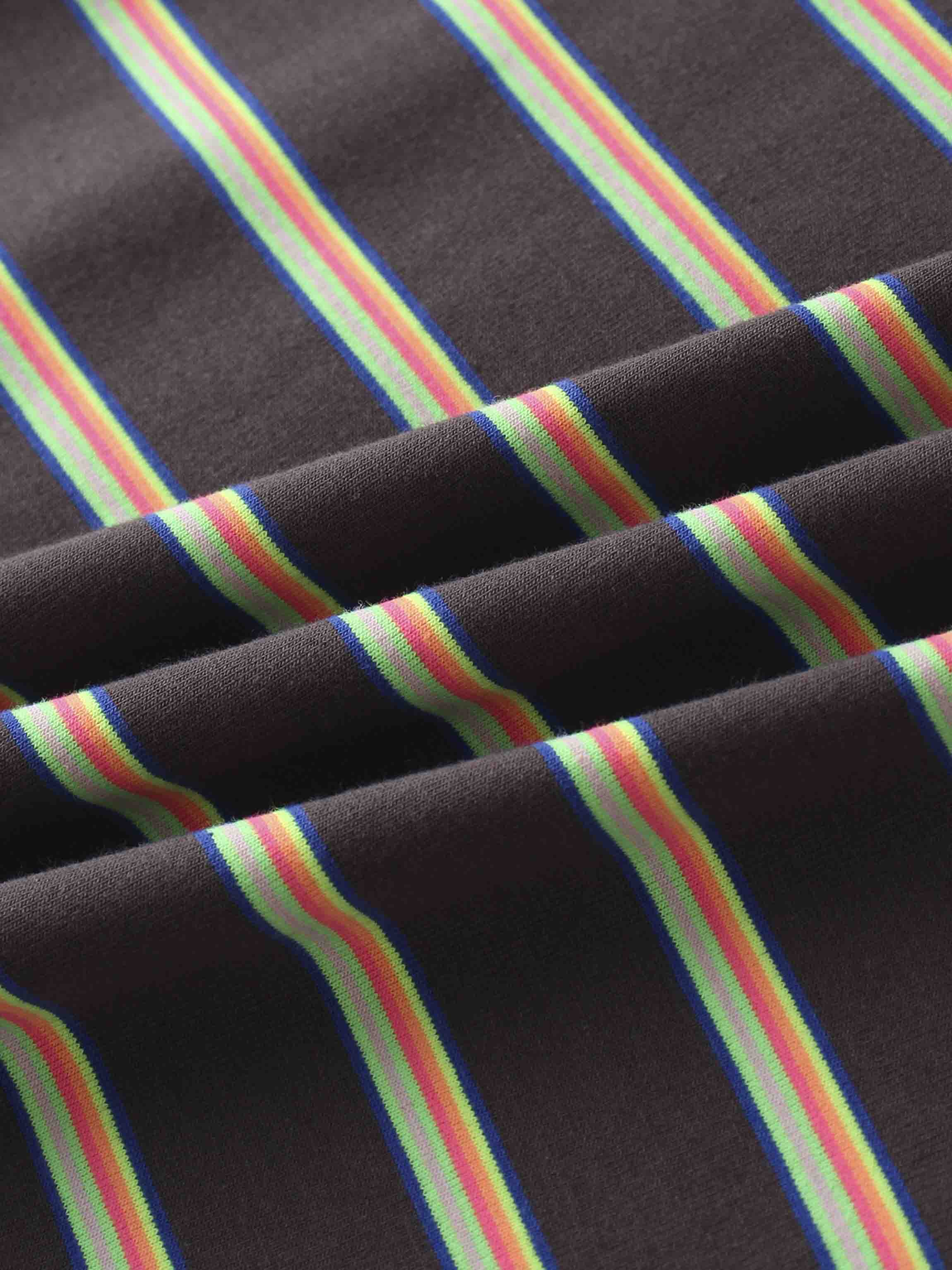 Flat Striped Crew Tee 3Q-Charcoal Grey/Neon Stripe