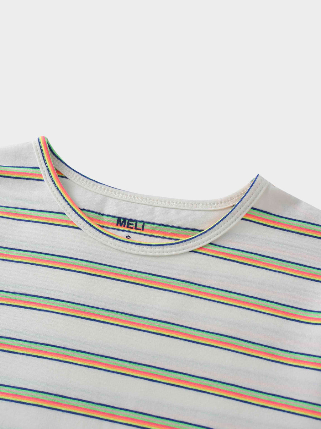 Flat Striped Crew Tee 3Q-White/Neon Stripe