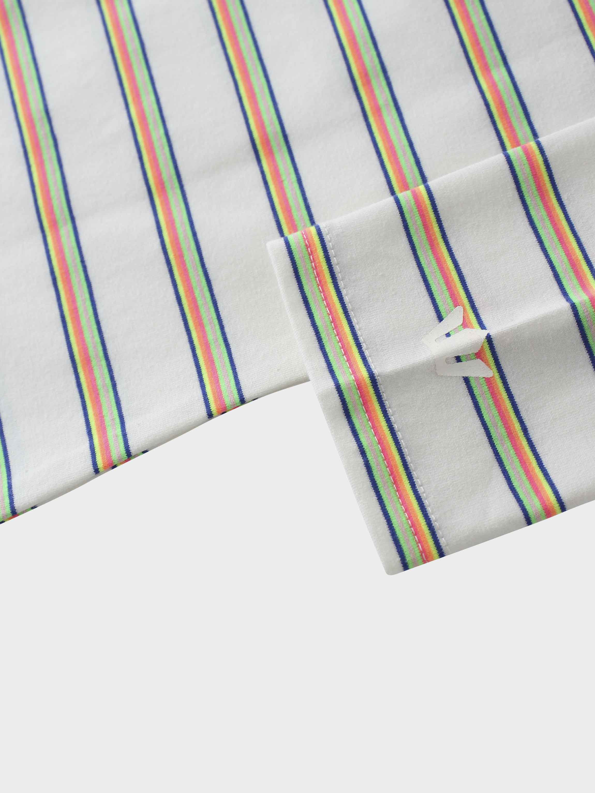 Flat Striped Crew Tee 3Q-White/Neon Stripe