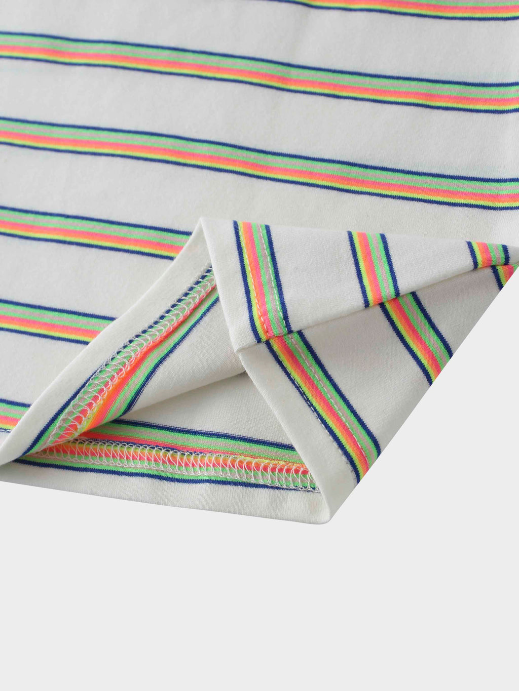 Flat Striped Crew Tee 3Q-White/Neon Stripe