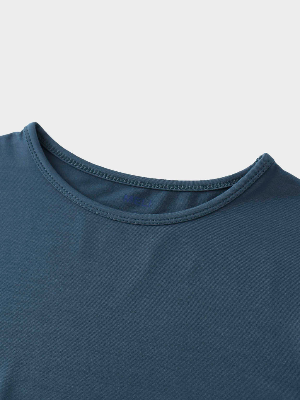 Curved Gathered Detailed T-Shirt-Denim Blue