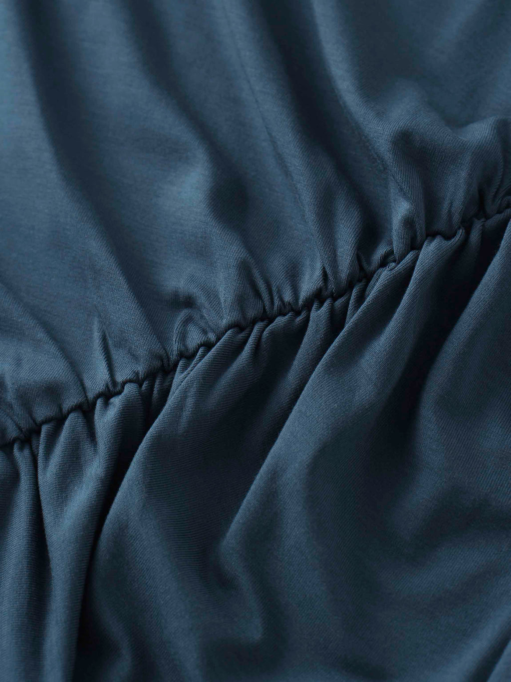 Curved Gathered Detailed T-Shirt-Denim Blue