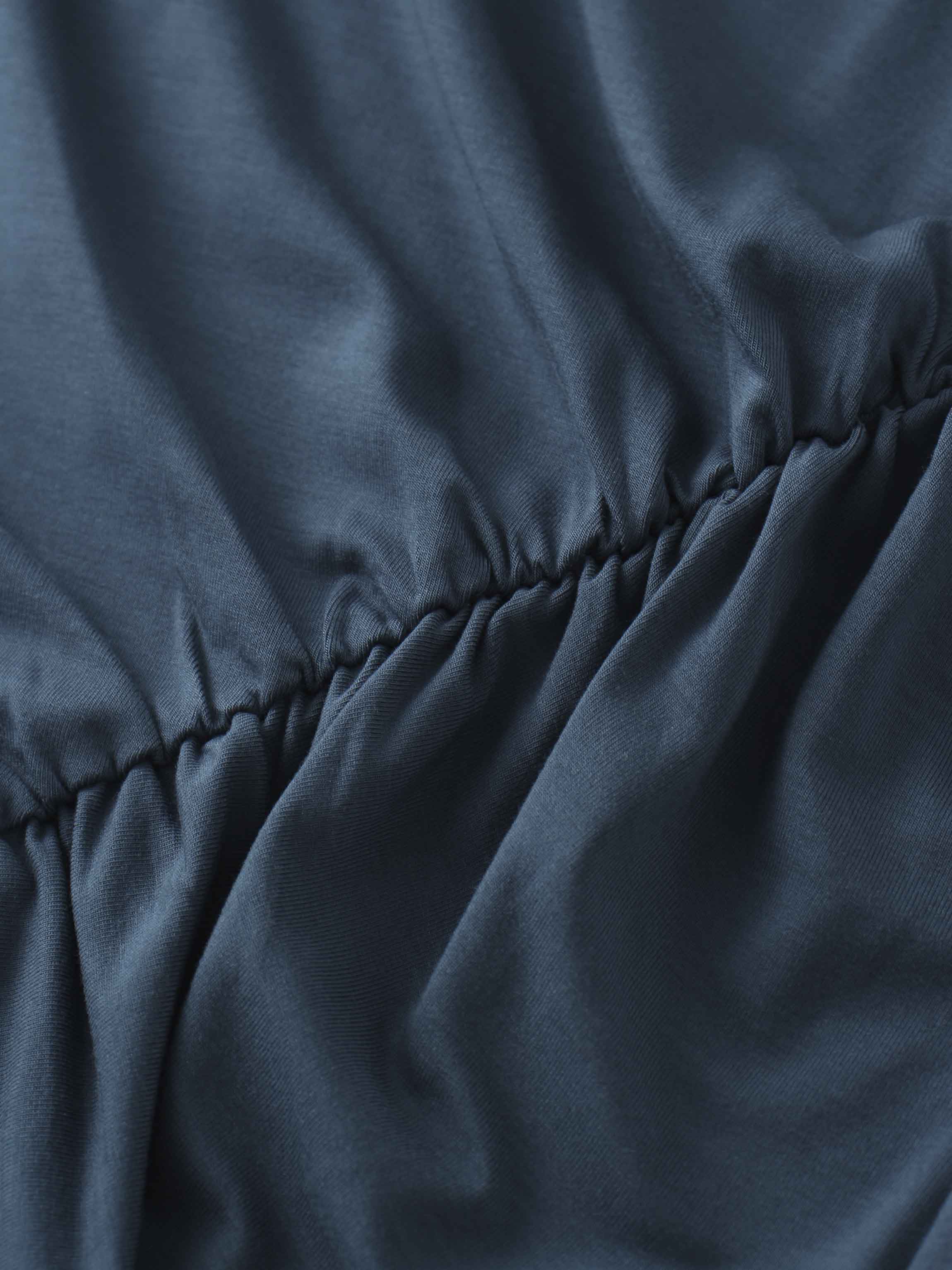 Curved Gathered Detailed T-Shirt-Denim Blue