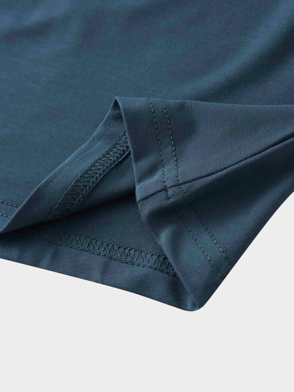 Curved Gathered Detailed T-Shirt-Denim Blue