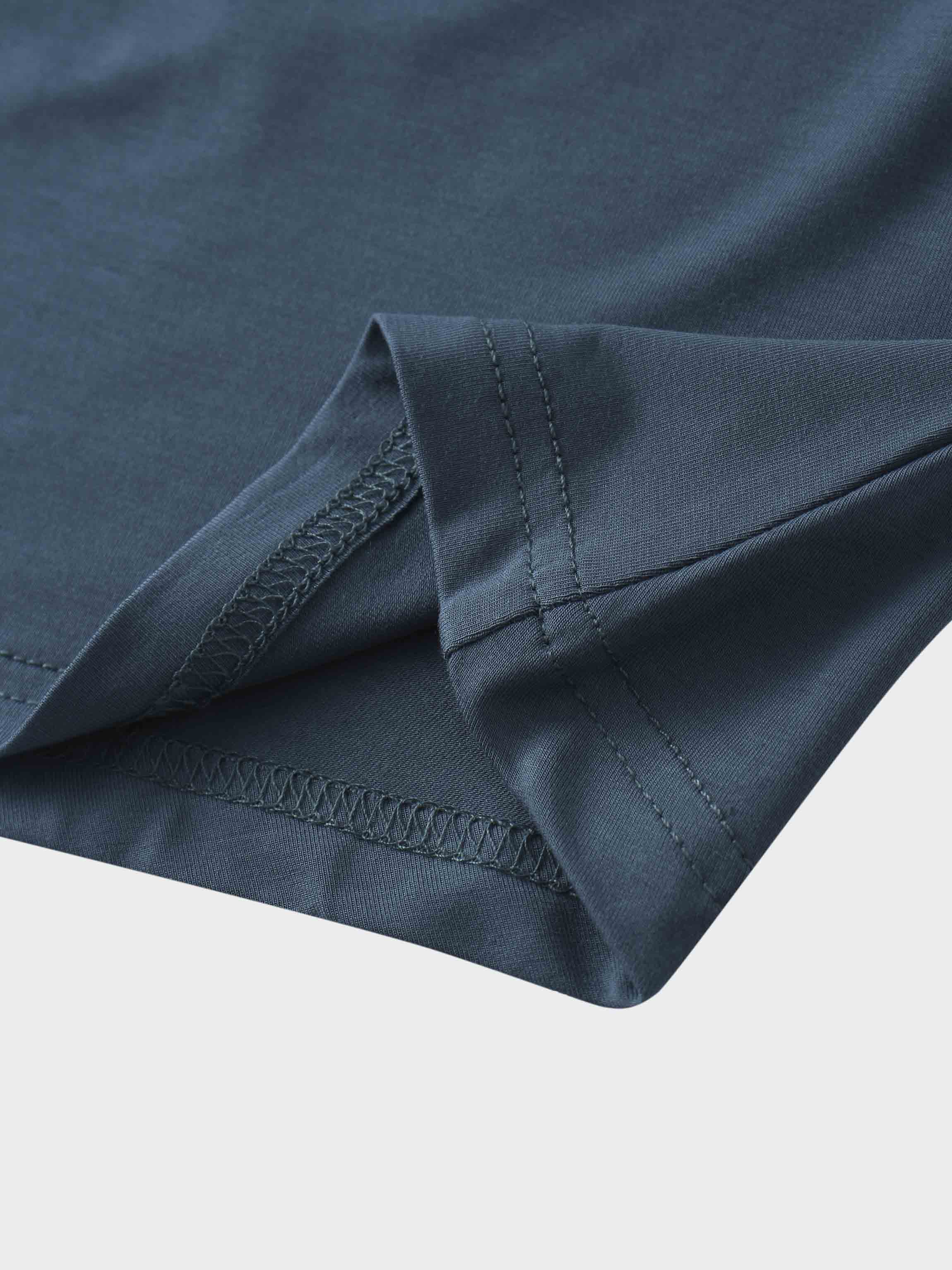 Curved Gathered Detailed T-Shirt-Denim Blue