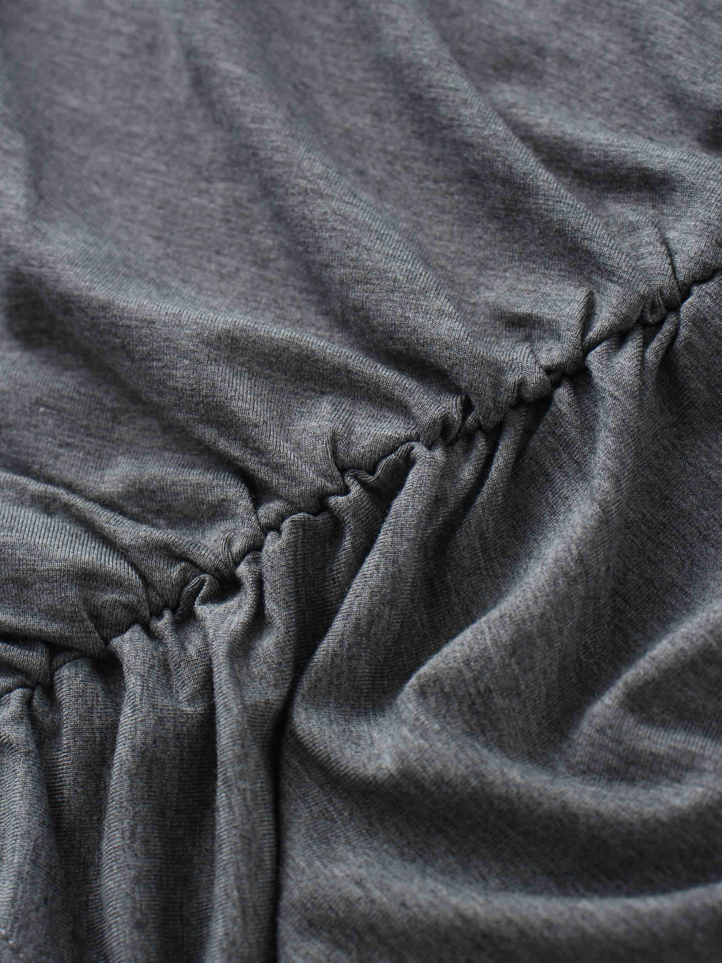 Curved Gathered Detailed T-Shirt-Heathered Grey