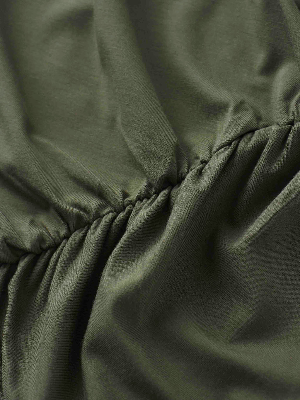 Curved Gathered Detailed T-Shirt-Olive