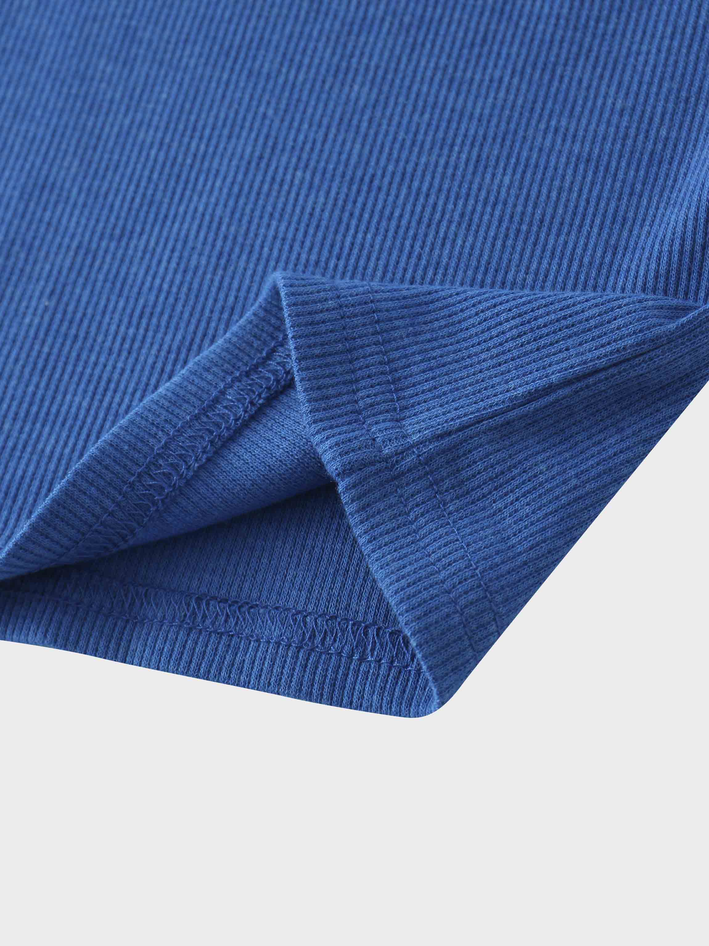 Ribbed Collar T-Shirt-Cobalt Blue