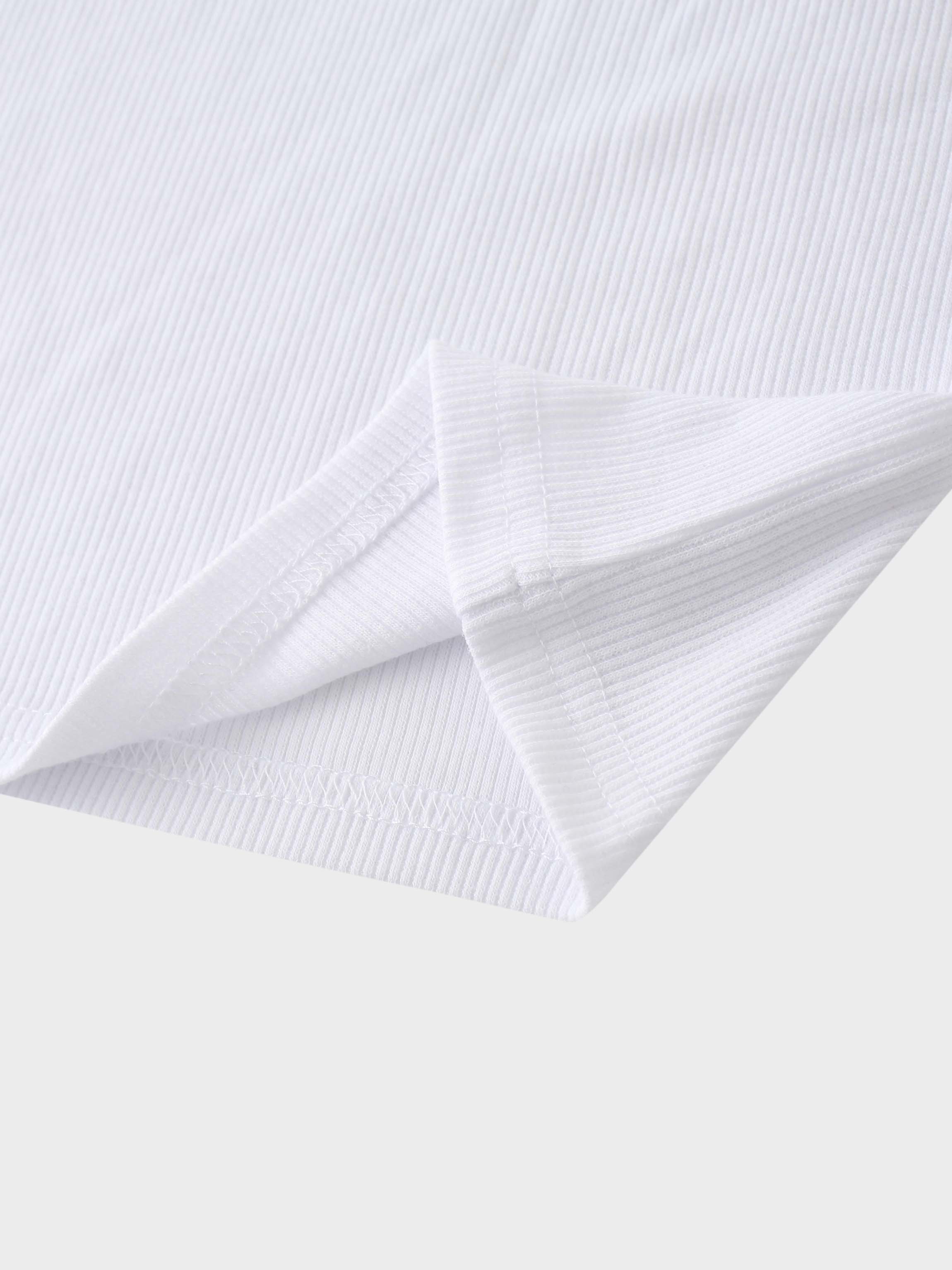 Ribbed Collar T-Shirt-White