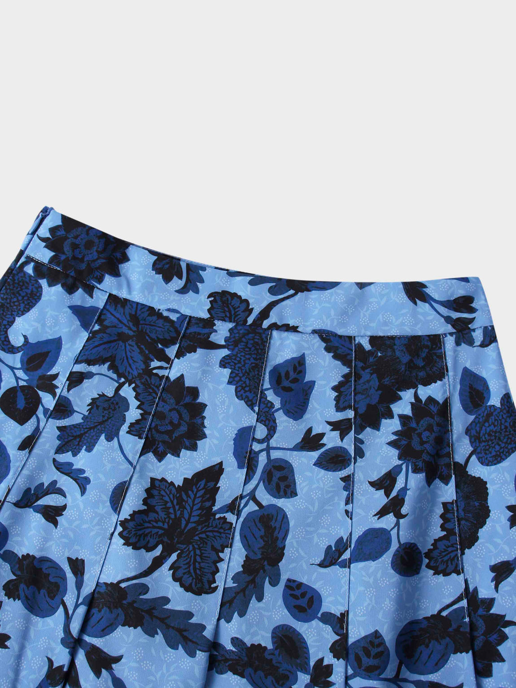Printed Box Pleat Skirt-Blue Floral