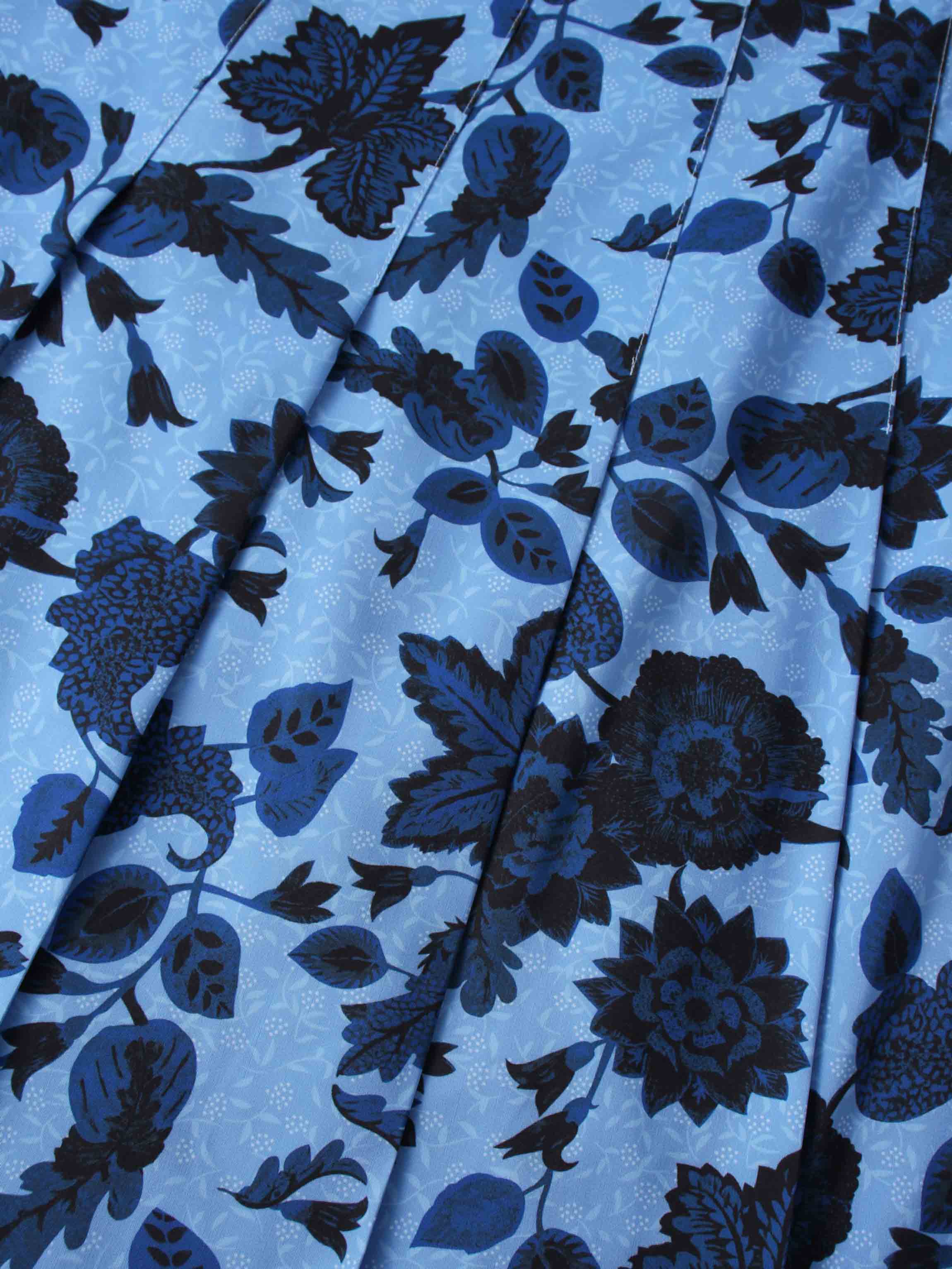 Printed Box Pleat Skirt-Blue Floral