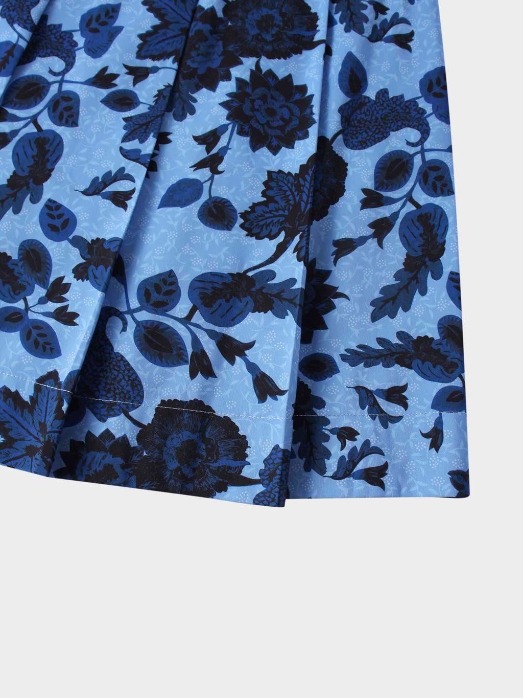 Printed Box Pleat Skirt-Blue Floral