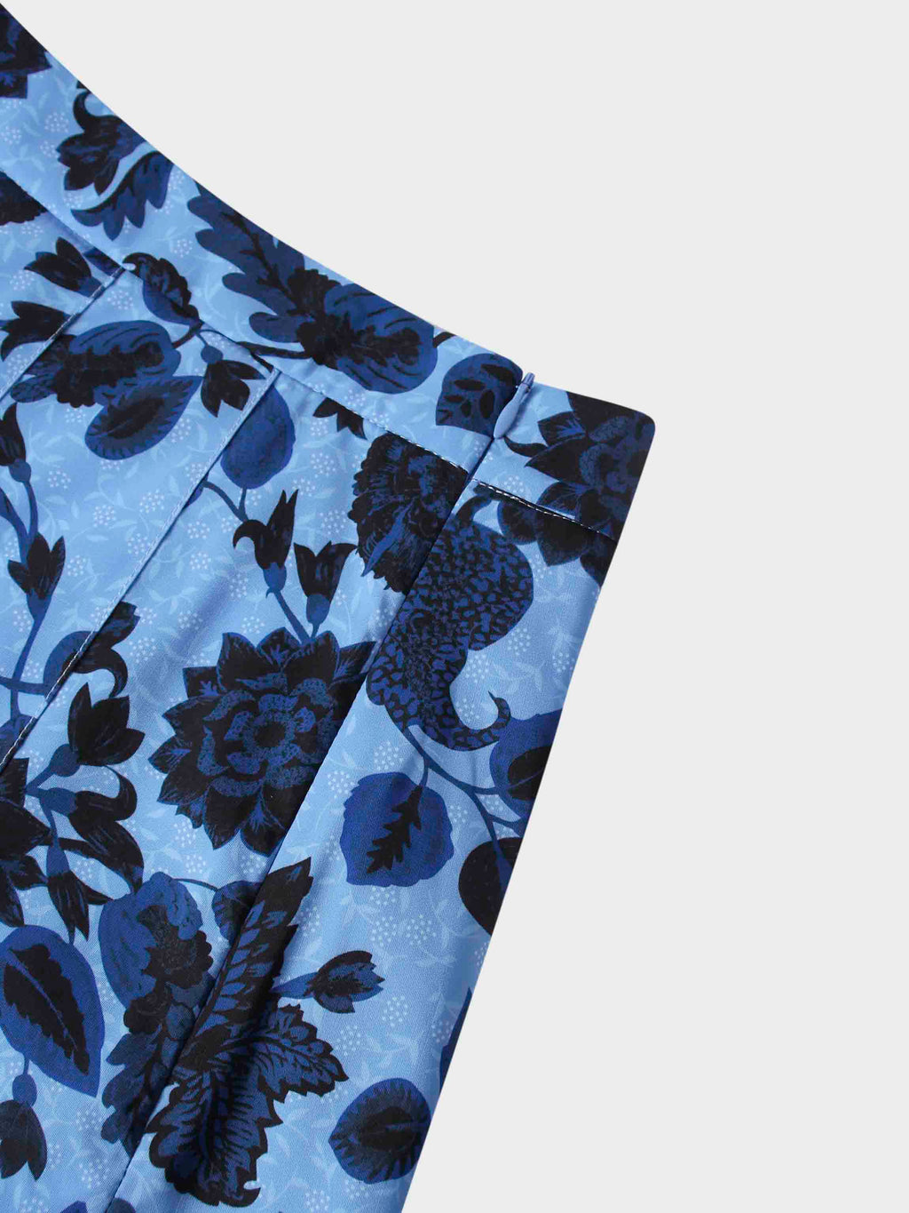 Printed Box Pleat Skirt-Blue Floral