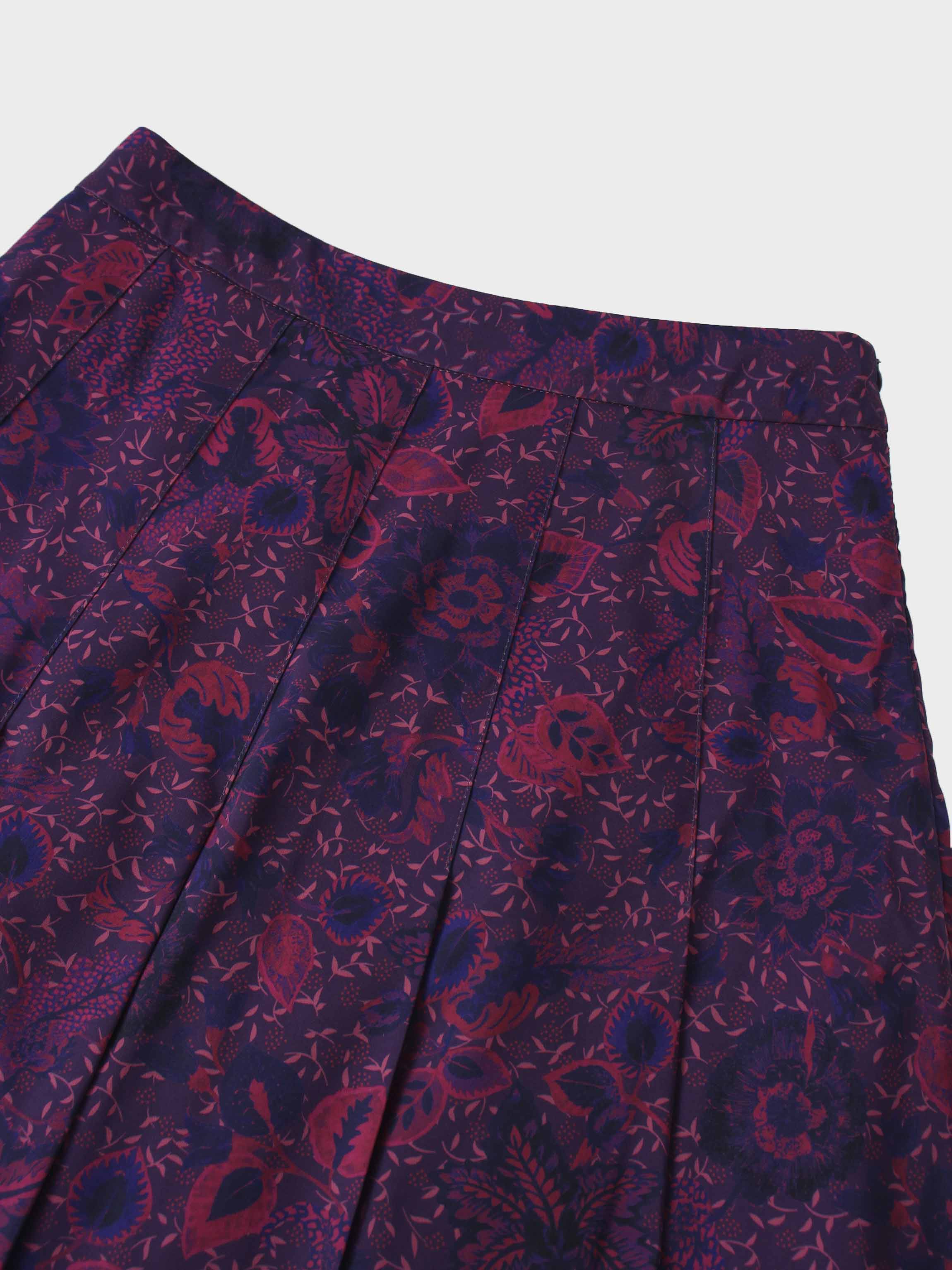 Printed Box Pleat Skirt-Pink Floral