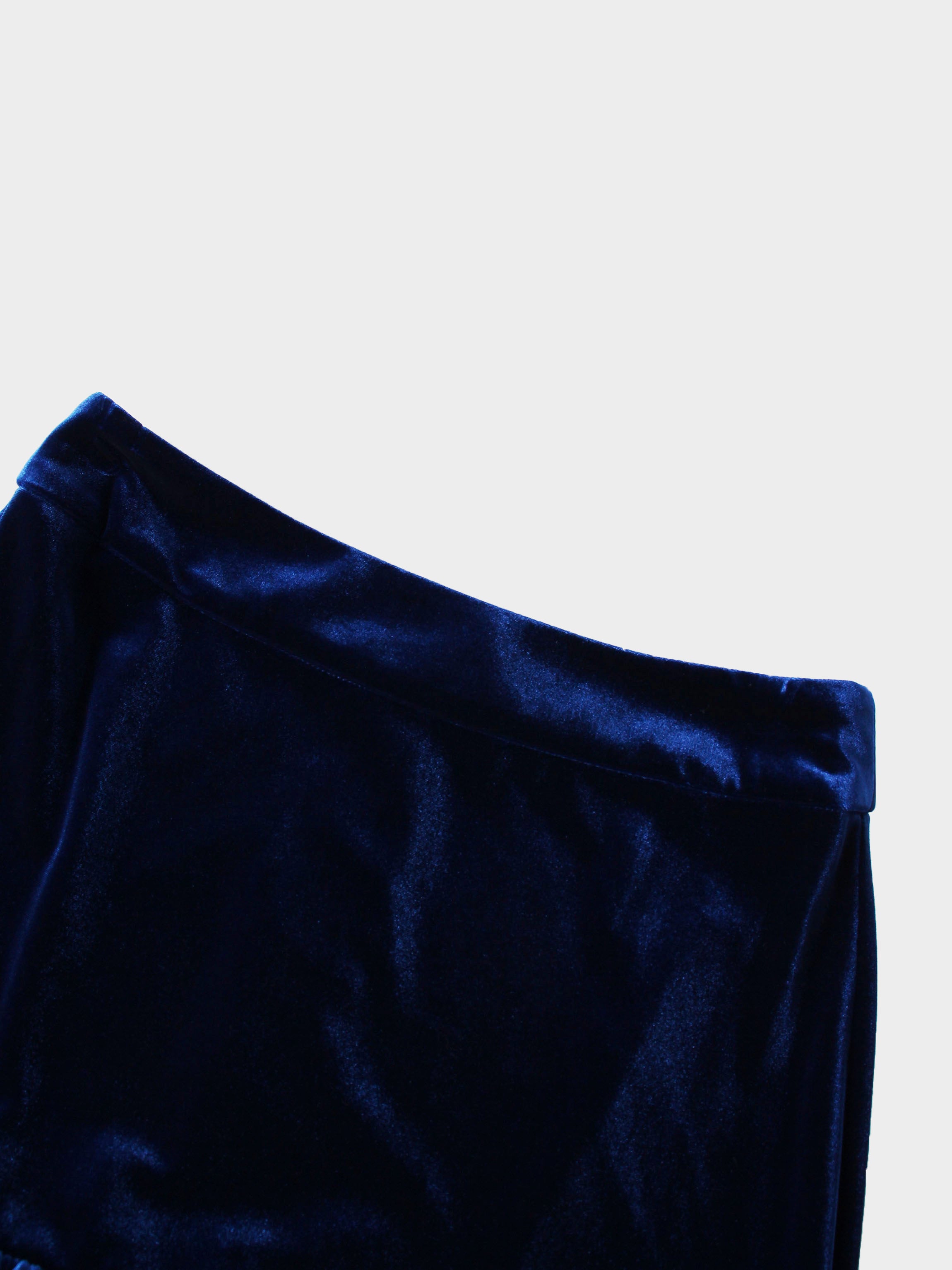 Double Layer Pleated Bottom Velvet Skirt-Navy