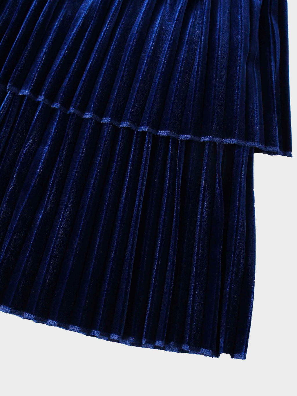 Double Layer Pleated Bottom Velvet Skirt-Navy