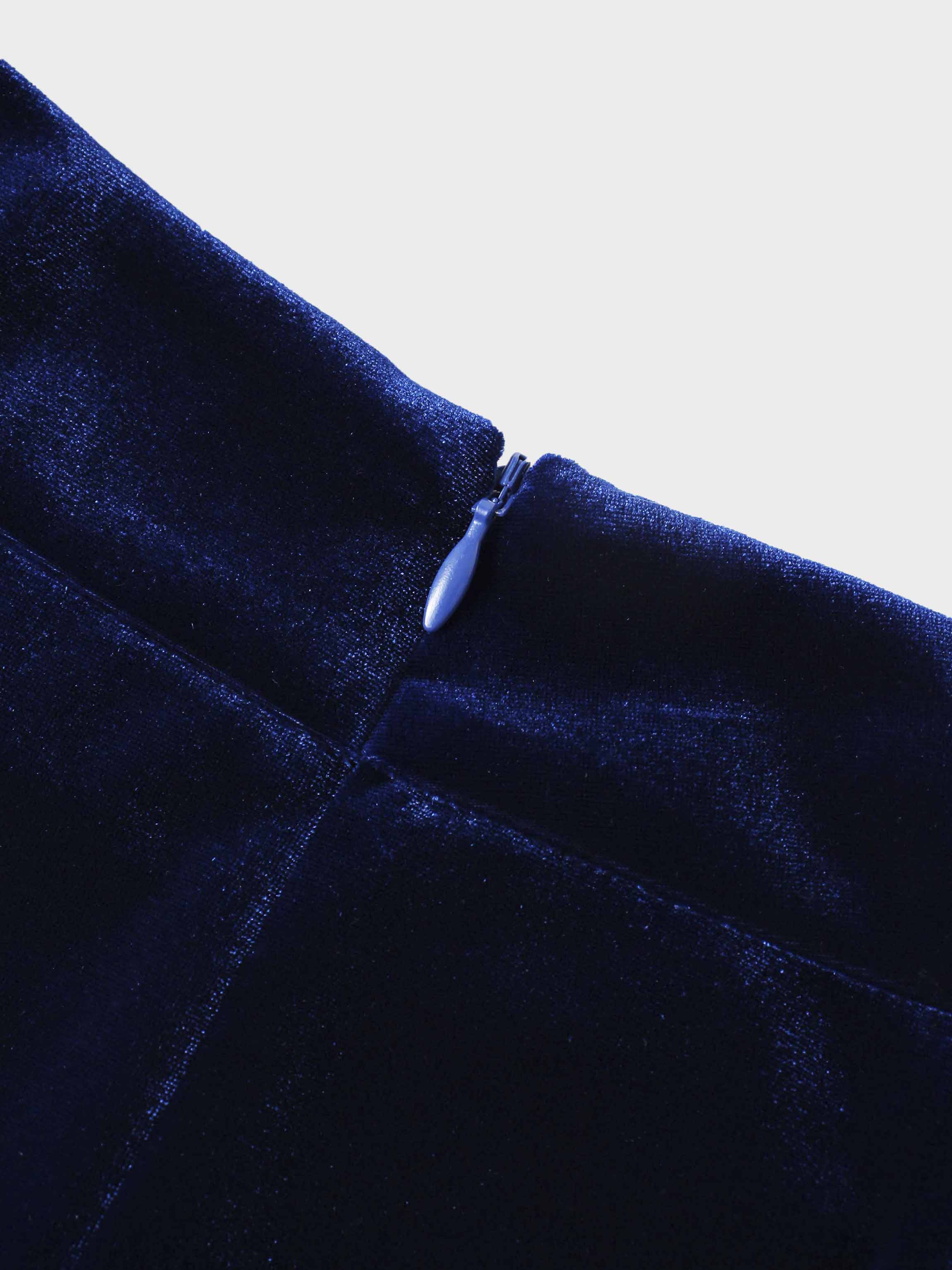 Double Layer Pleated Bottom Velvet Skirt-Navy