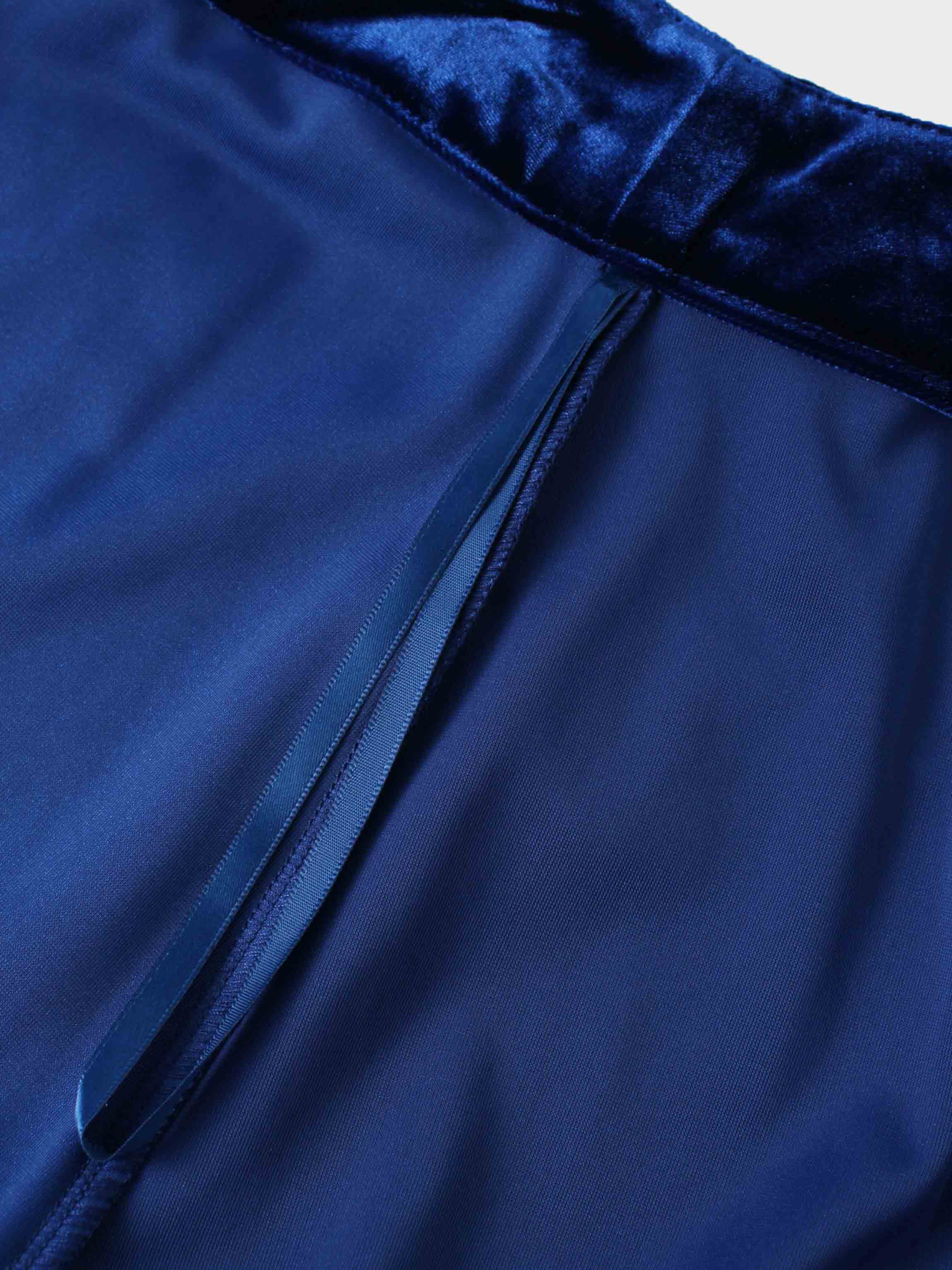 Double Layer Pleated Bottom Velvet Skirt-Navy