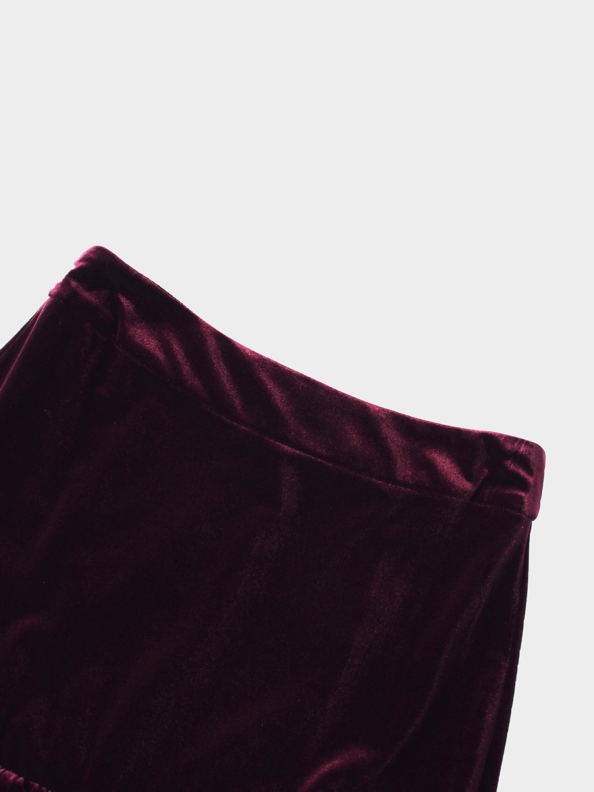 Double Layer Pleated Bottom Velvet Skirt-Burgundy