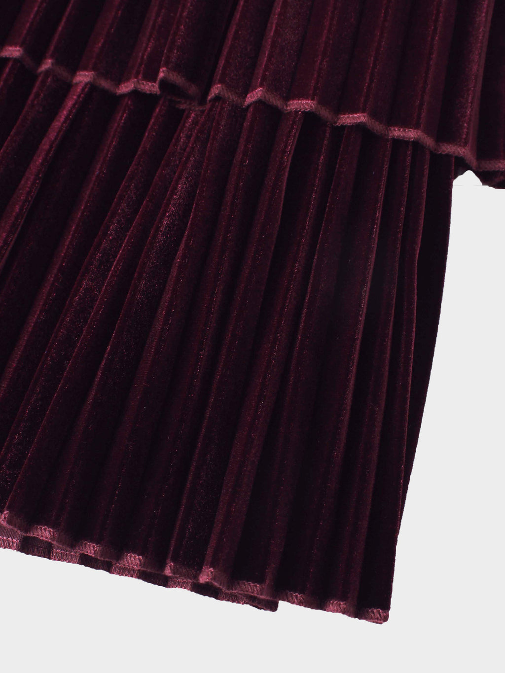 Double Layer Pleated Bottom Velvet Skirt-Burgundy