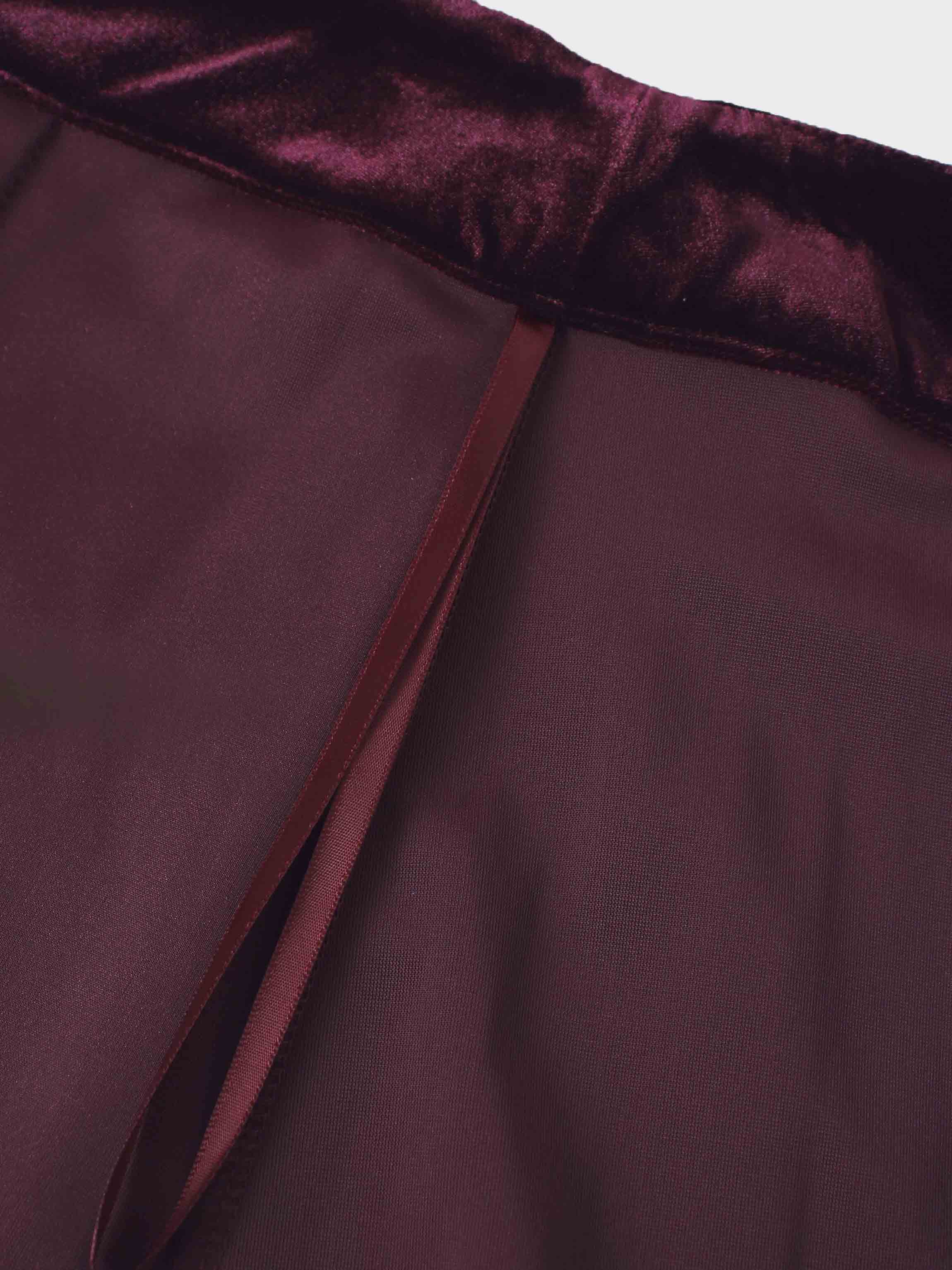 Double Layer Pleated Bottom Velvet Skirt-Burgundy