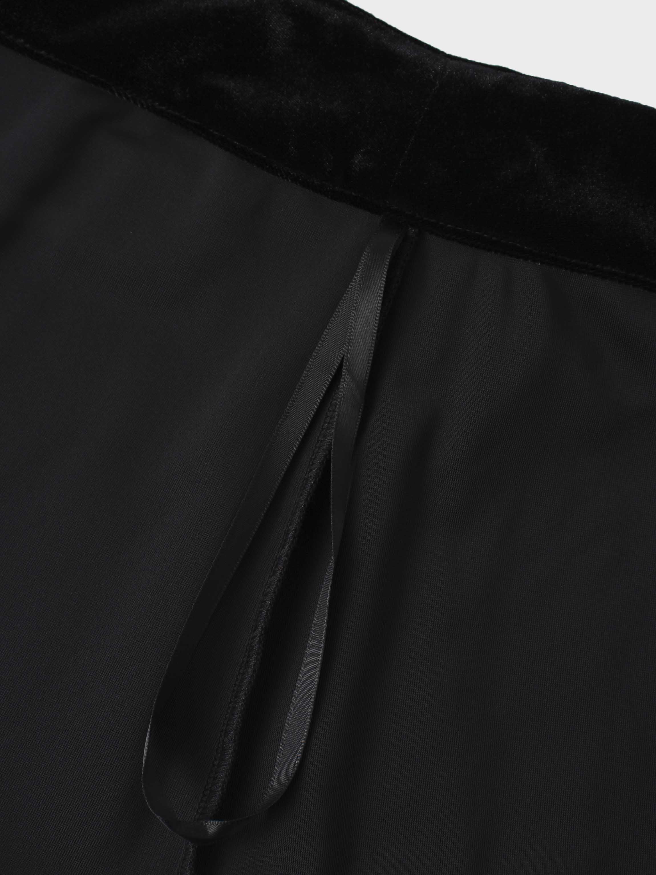 Double Layer Pleated Bottom Velvet Skirt-Black