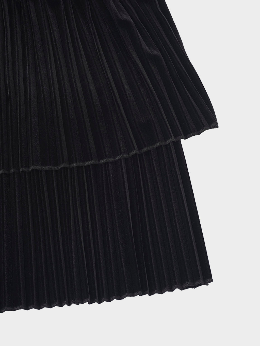 Double Layer Pleated Bottom Velvet Skirt-Black