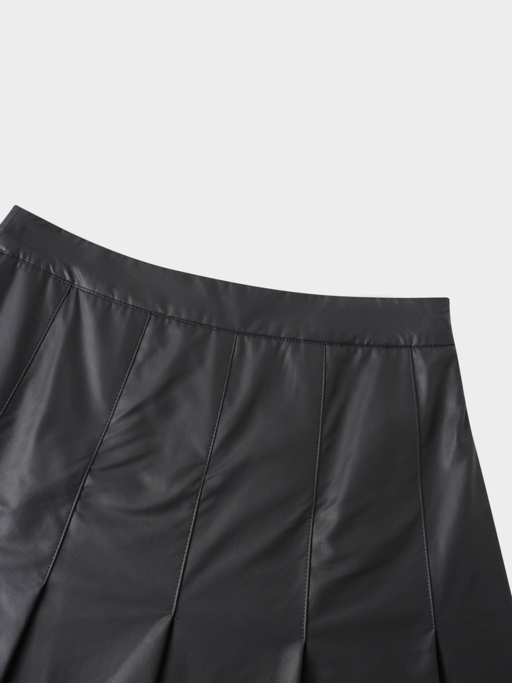 Faux Leather Stitch Down Pleated Skirt-Grey