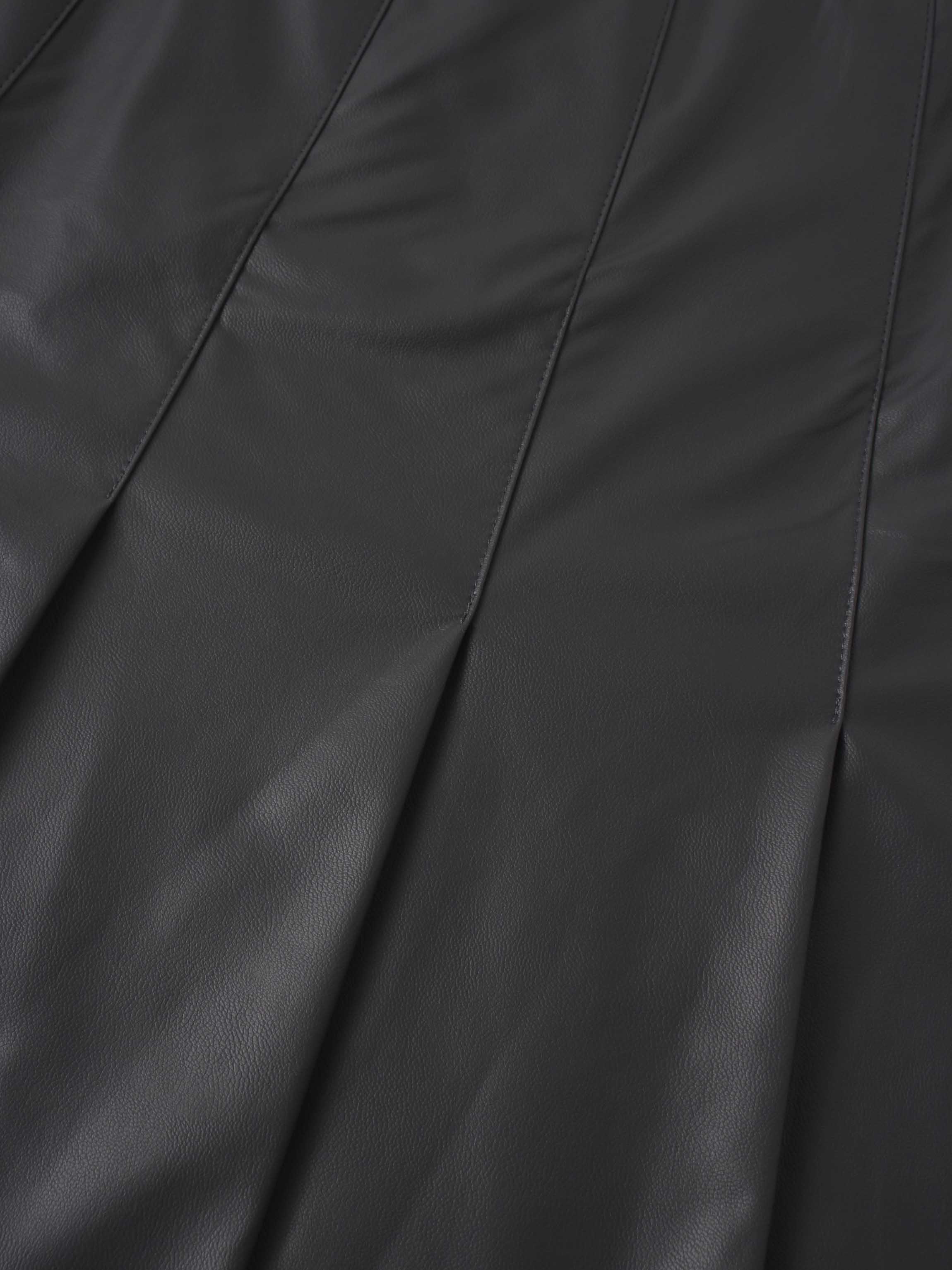 Faux Leather Stitch Down Pleated Skirt-Grey