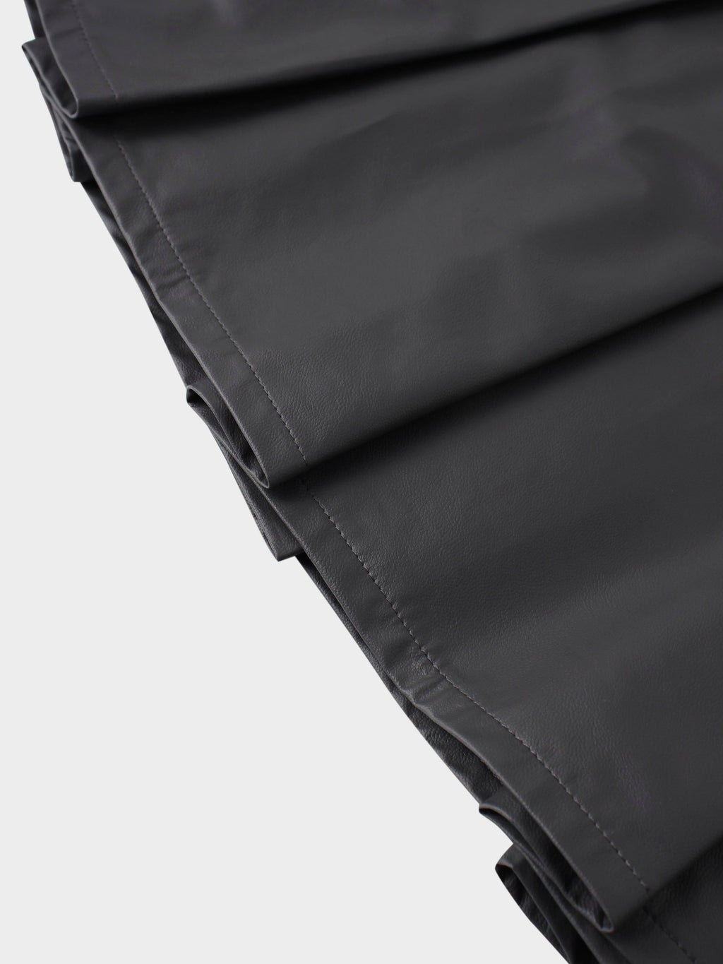 Faux Leather Stitch Down Pleated Skirt-Grey