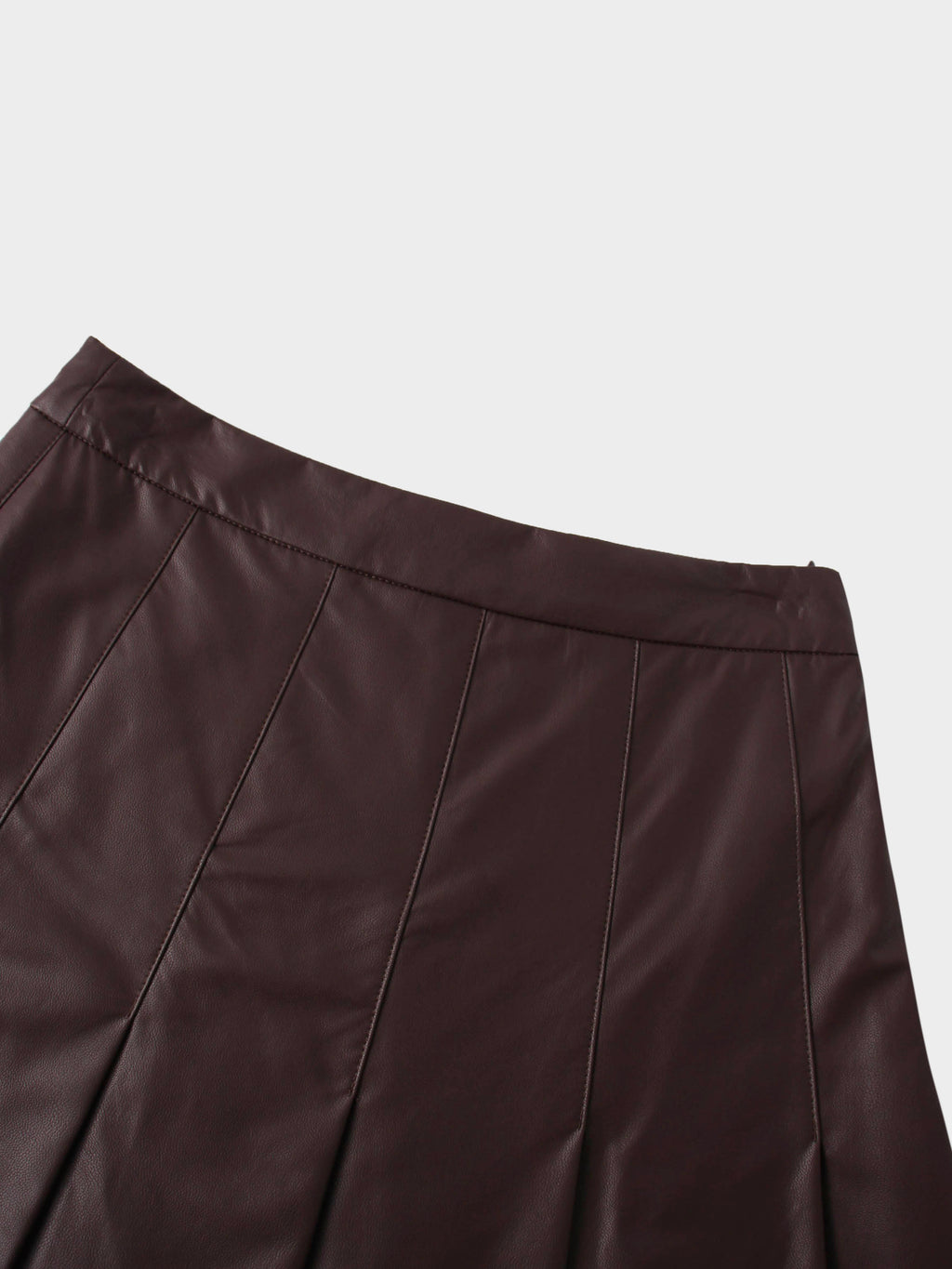 Faux Leather Stitch Down Pleated Skirt-Brown
