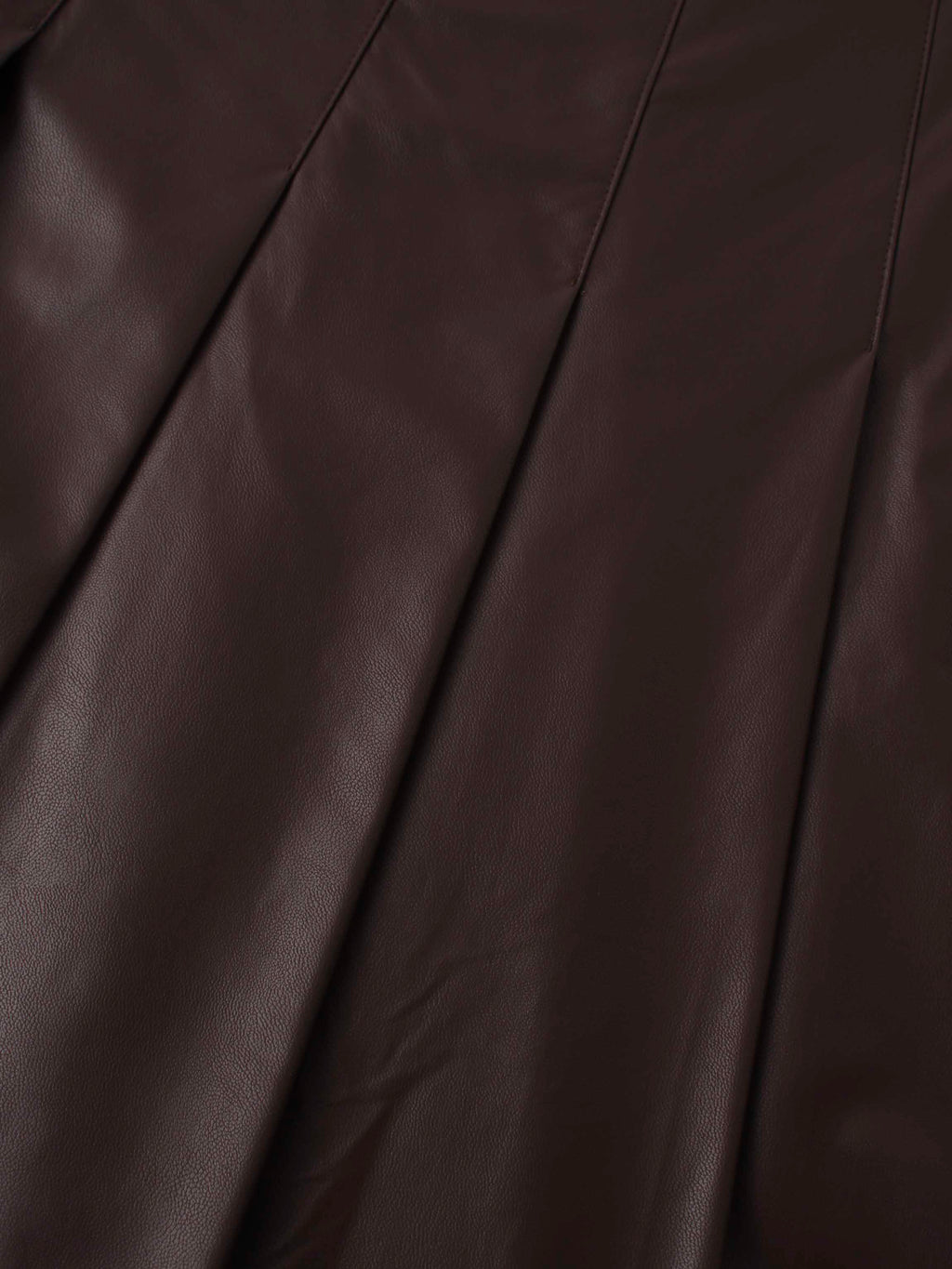 Faux Leather Stitch Down Pleated Skirt-Brown