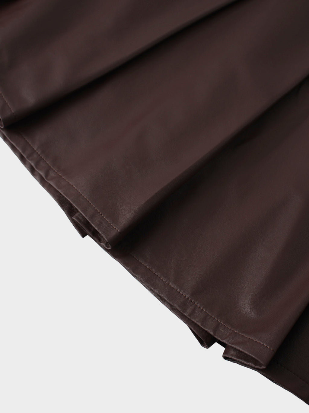 Faux Leather Stitch Down Pleated Skirt-Brown