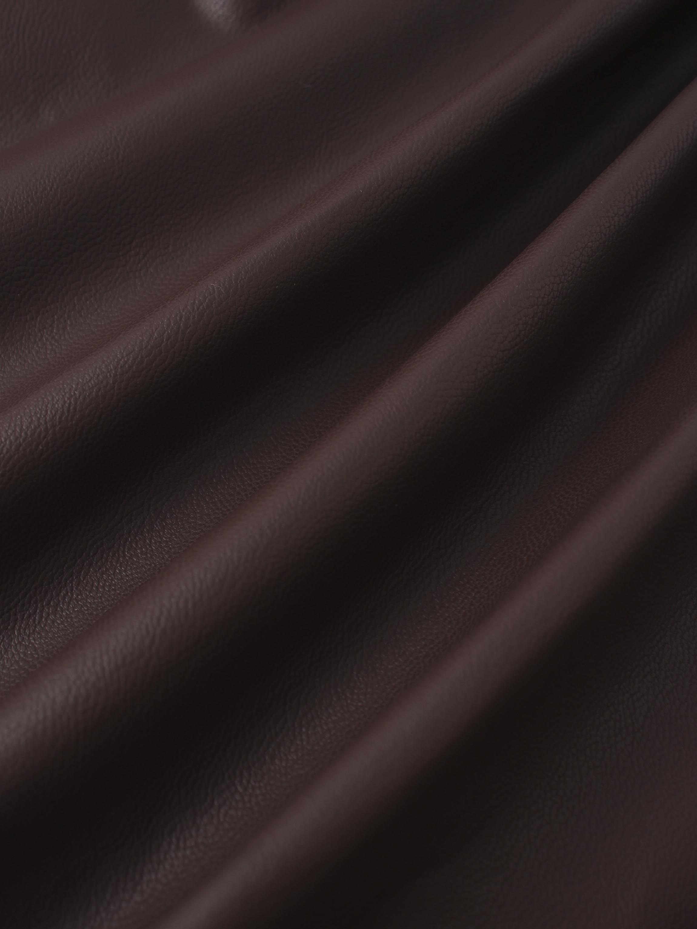 Faux Leather Stitch Down Pleated Skirt-Brown