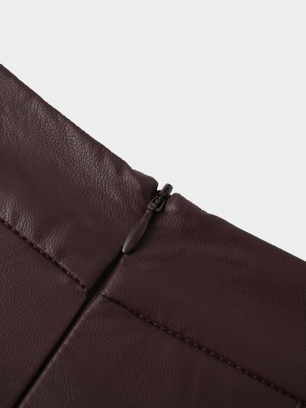 Faux Leather Stitch Down Pleated Skirt-Brown