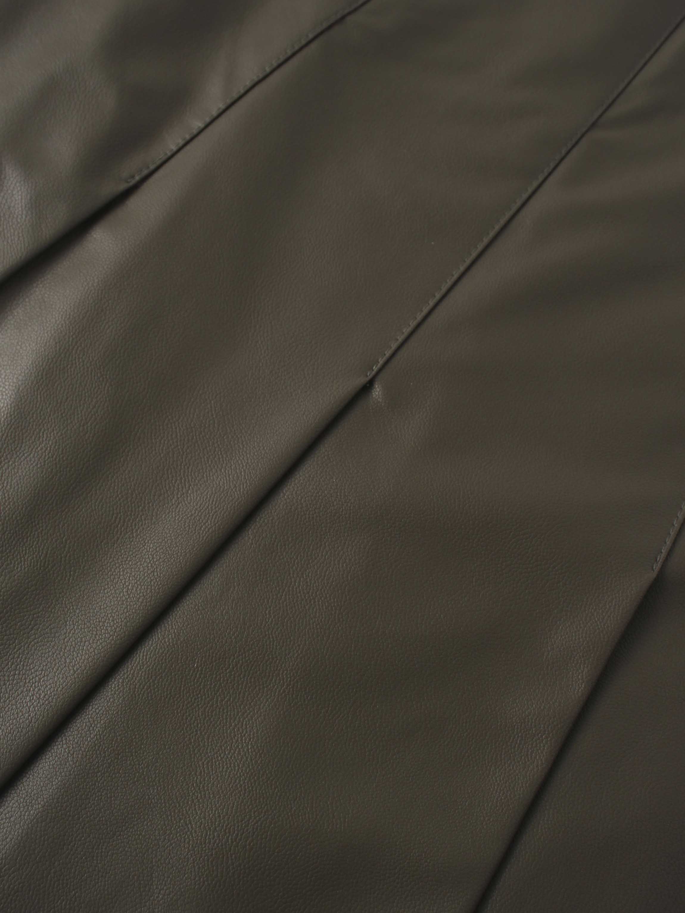 Faux Leather Stitch Down Pleated Skirt-Olive Green