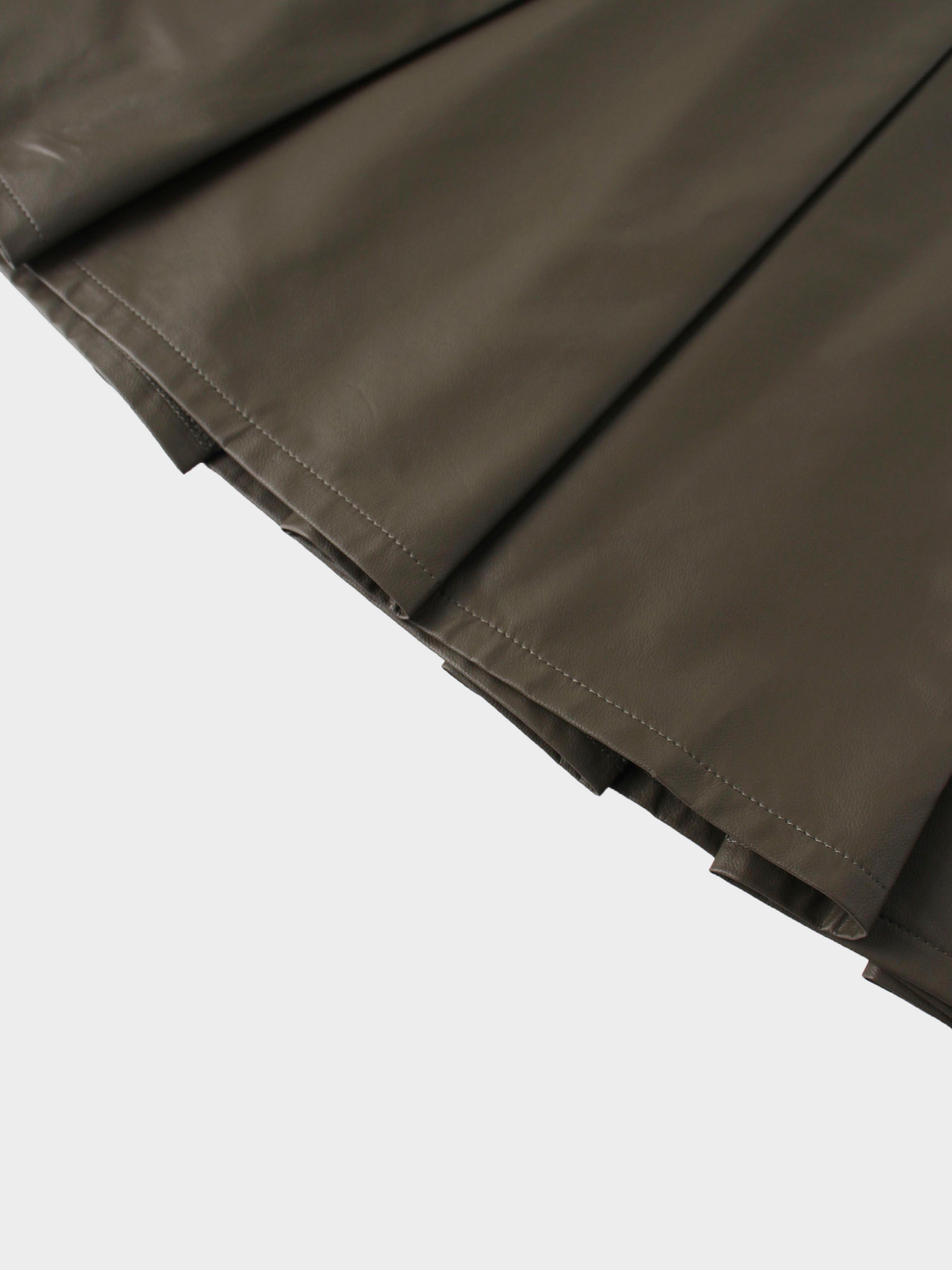 Faux Leather Stitch Down Pleated Skirt-Olive Green