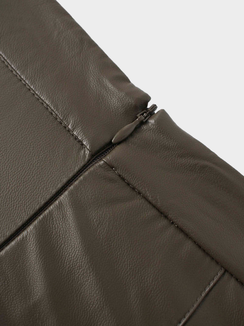 Faux Leather Stitch Down Pleated Skirt-Olive Green