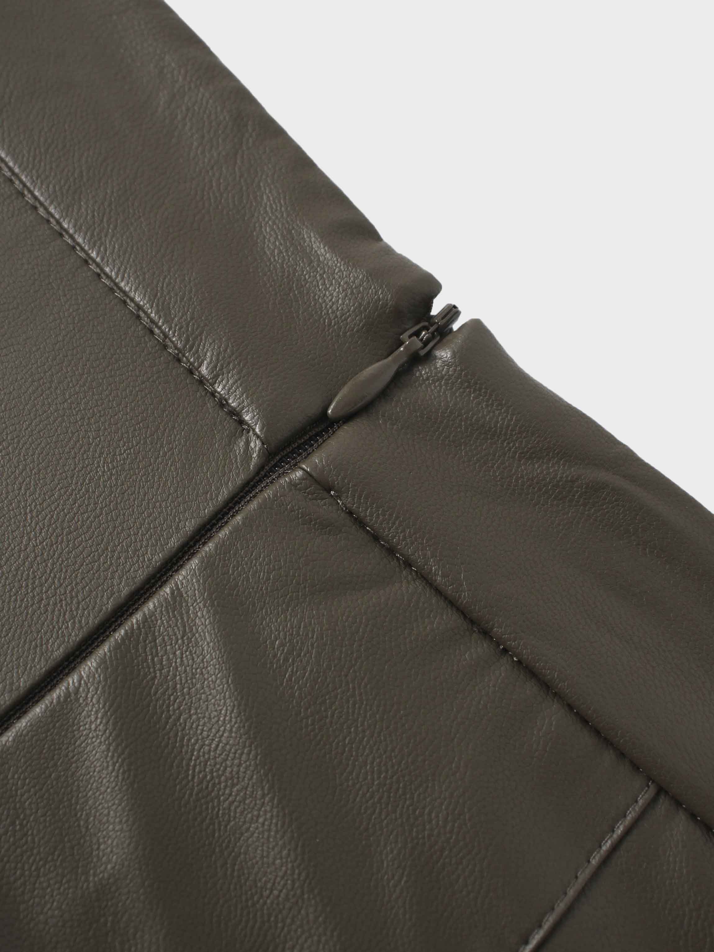 Faux Leather Stitch Down Pleated Skirt-Olive Green