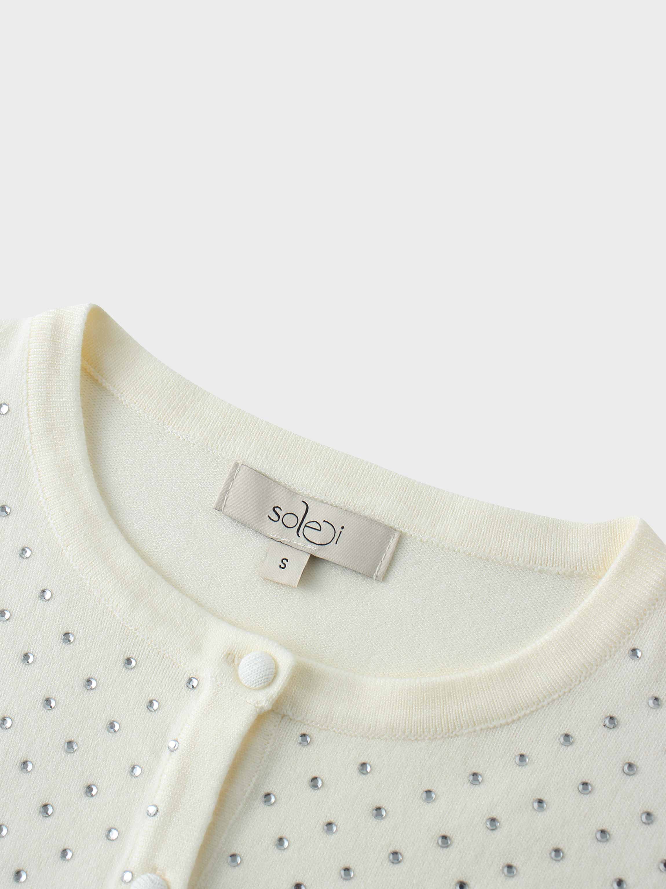 Stone Embellished Crew Cardigan-White