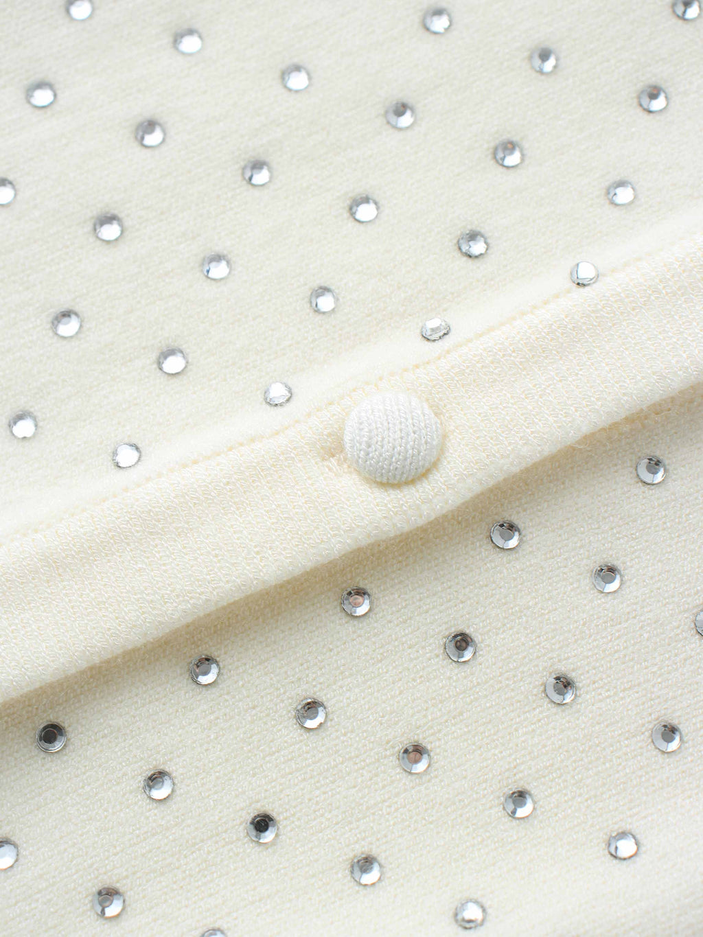 Stone Embellished Crew Cardigan-White