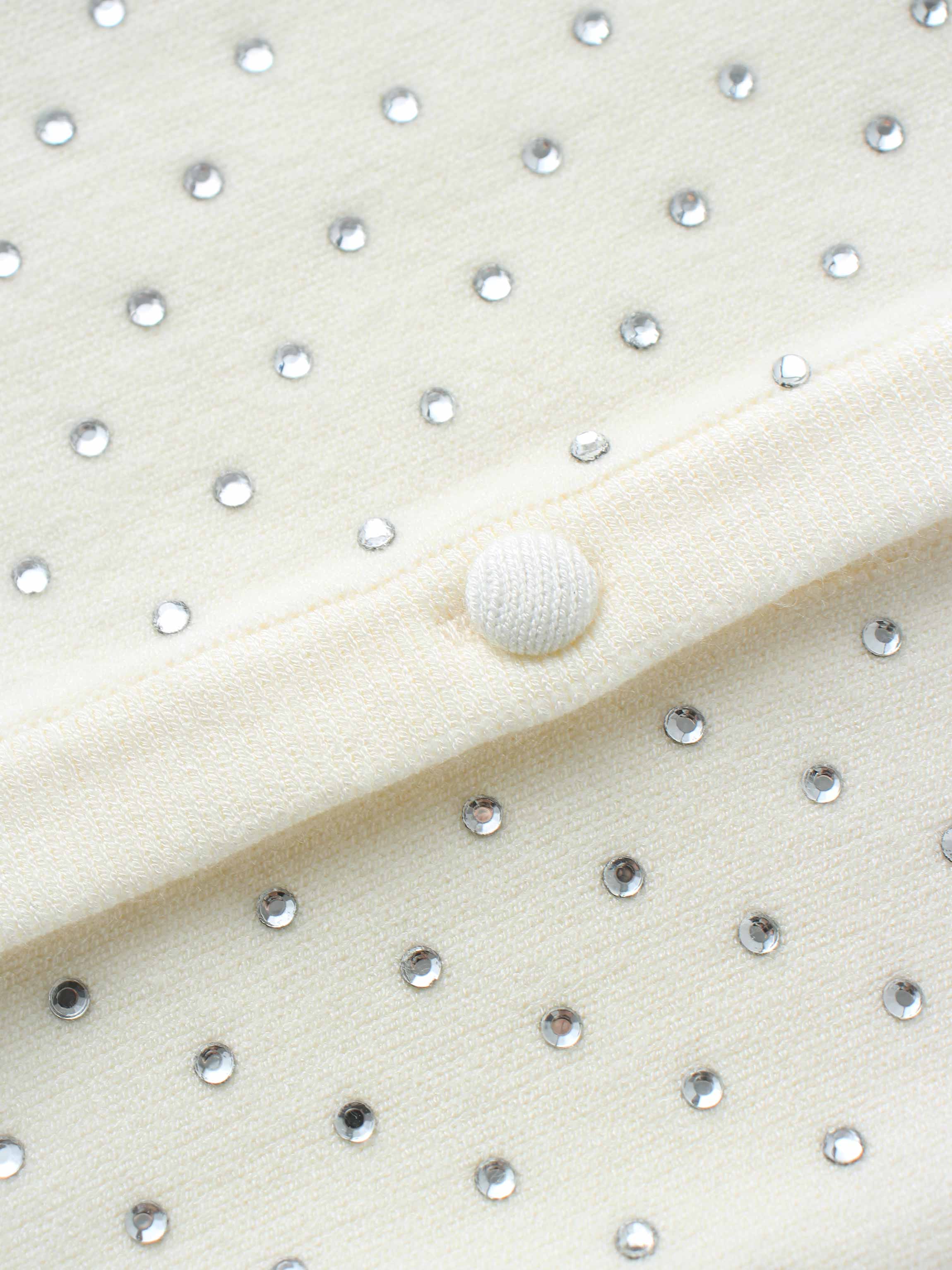 Stone Embellished Crew Cardigan-White