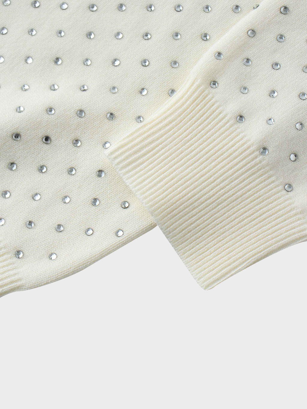 Stone Embellished Crew Cardigan-White