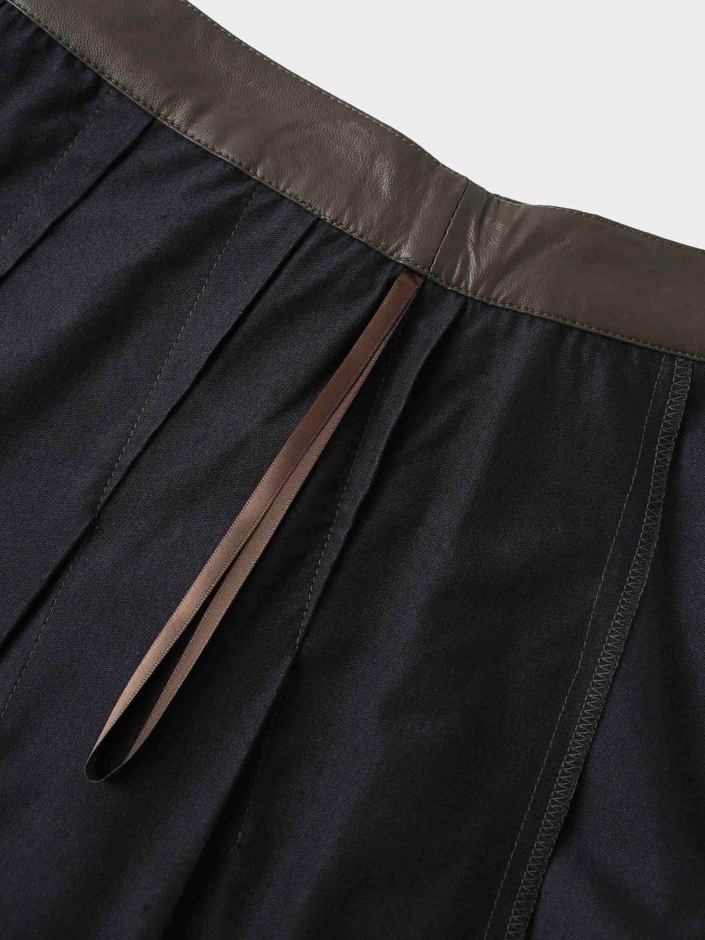 Faux Leather Stitch Down Pleated Skirt-Olive Green