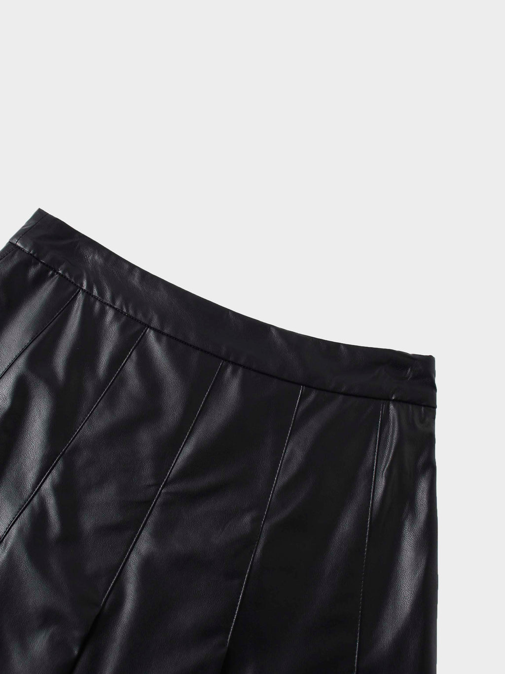Faux Leather Stitch Down Pleated Skirt-Black