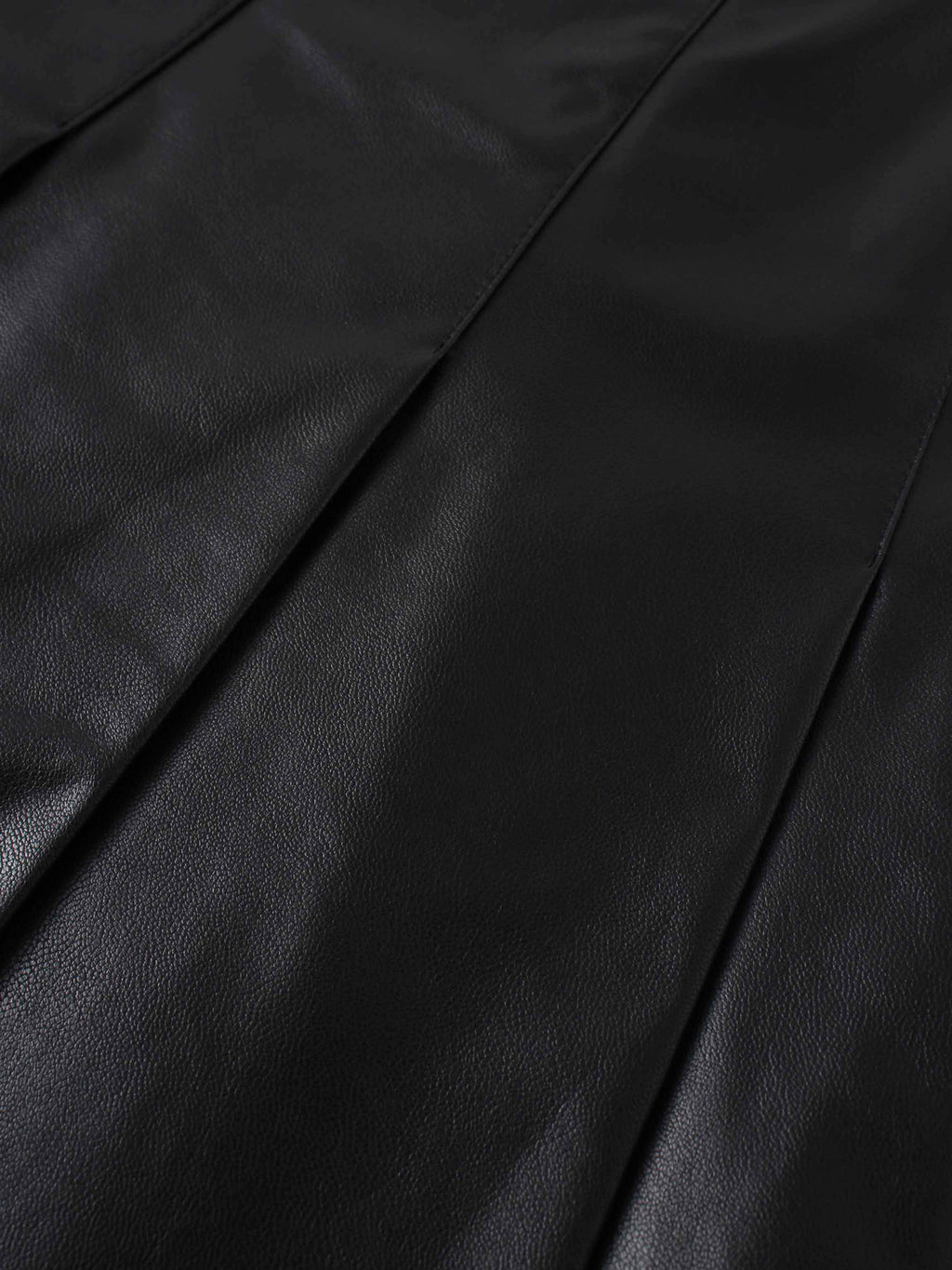 Faux Leather Stitch Down Pleated Skirt-Black