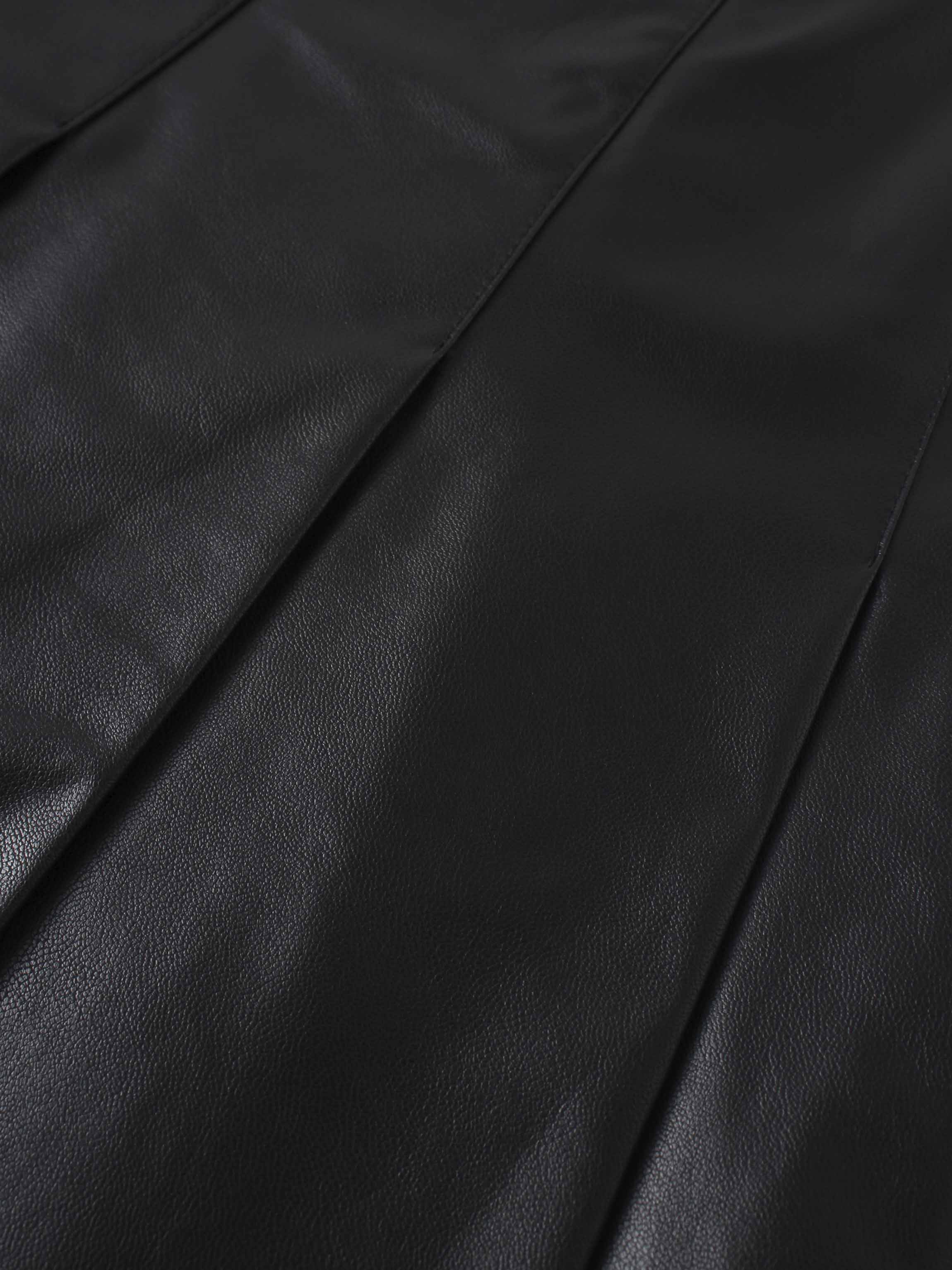 Faux Leather Stitch Down Pleated Skirt-Black