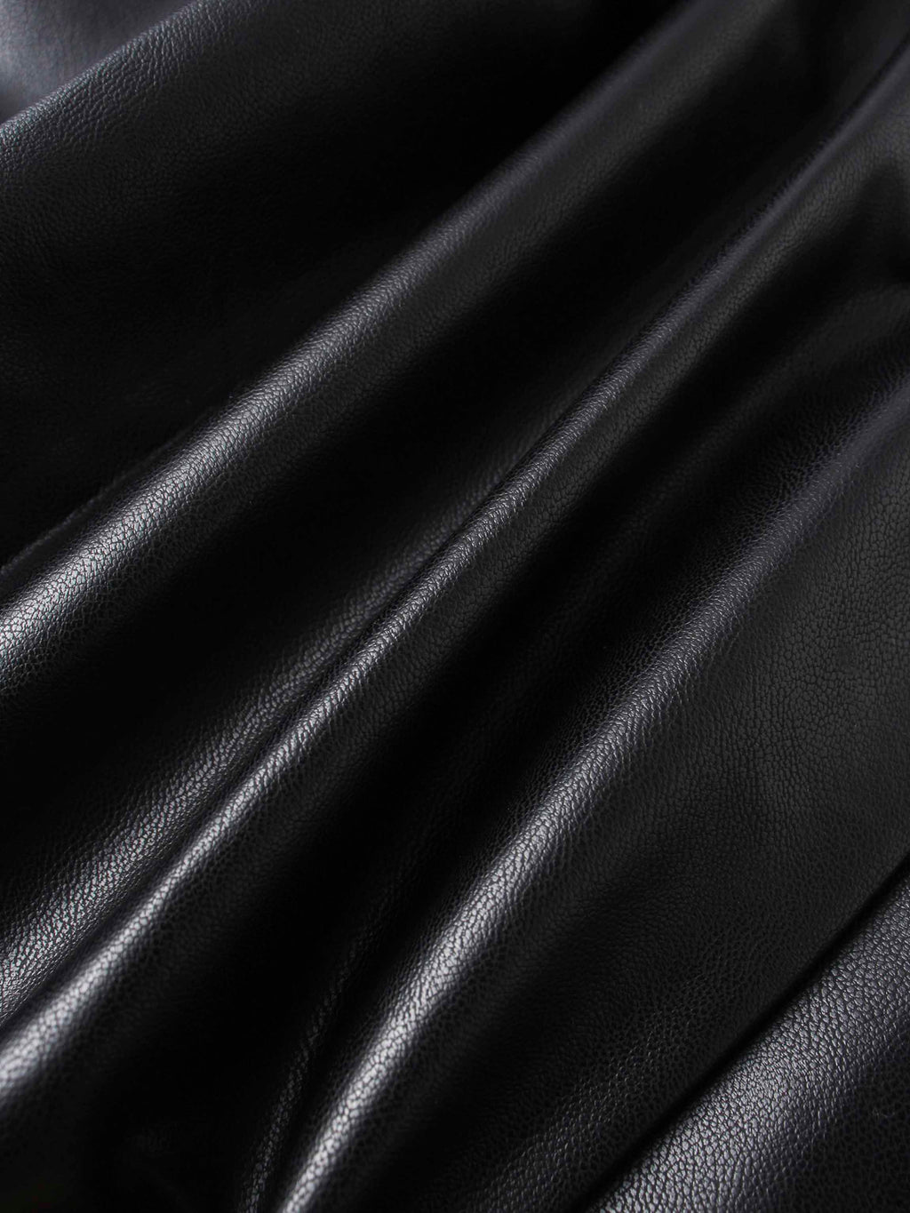 Faux Leather Stitch Down Pleated Skirt-Black