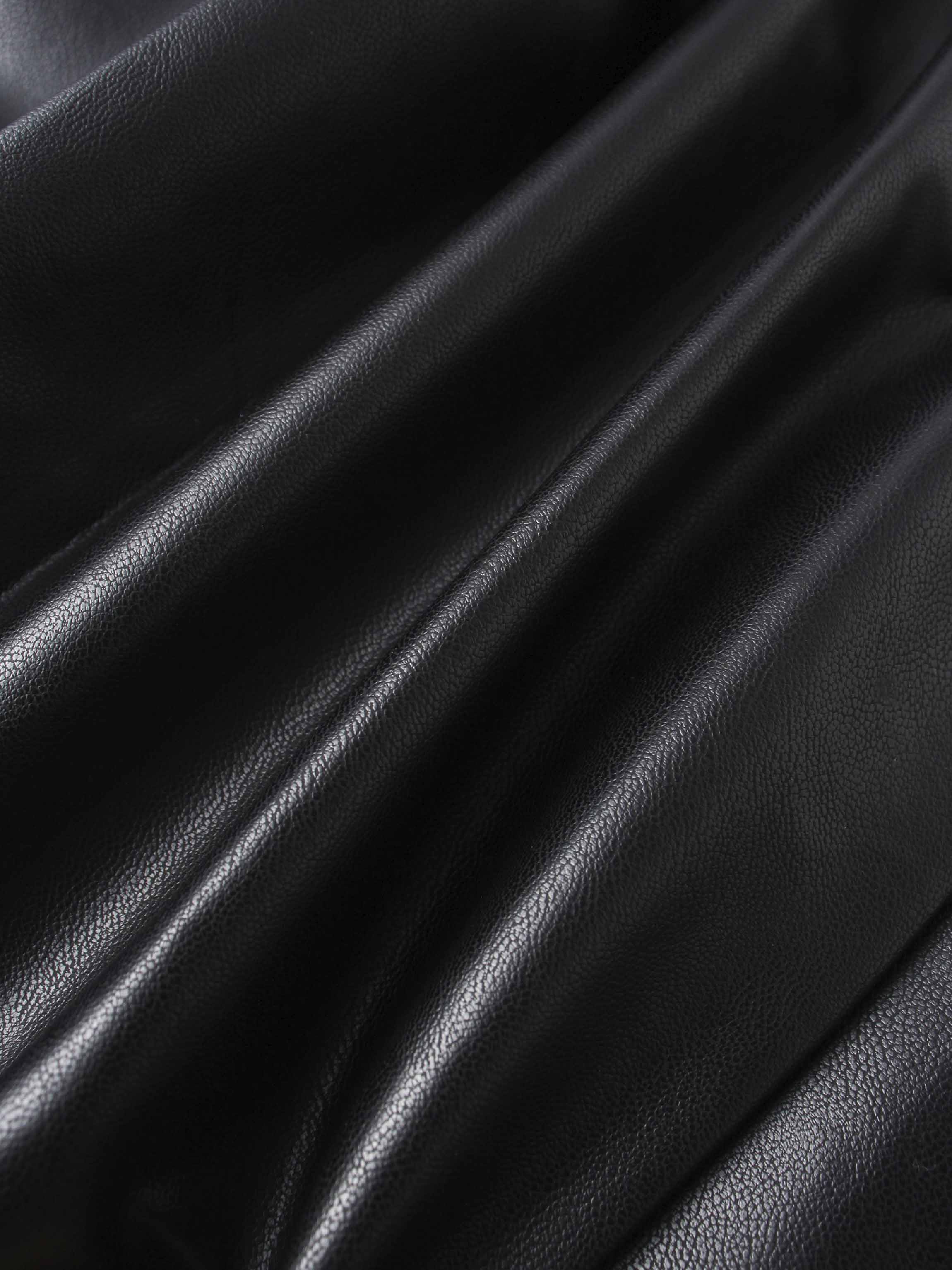 Faux Leather Stitch Down Pleated Skirt-Black