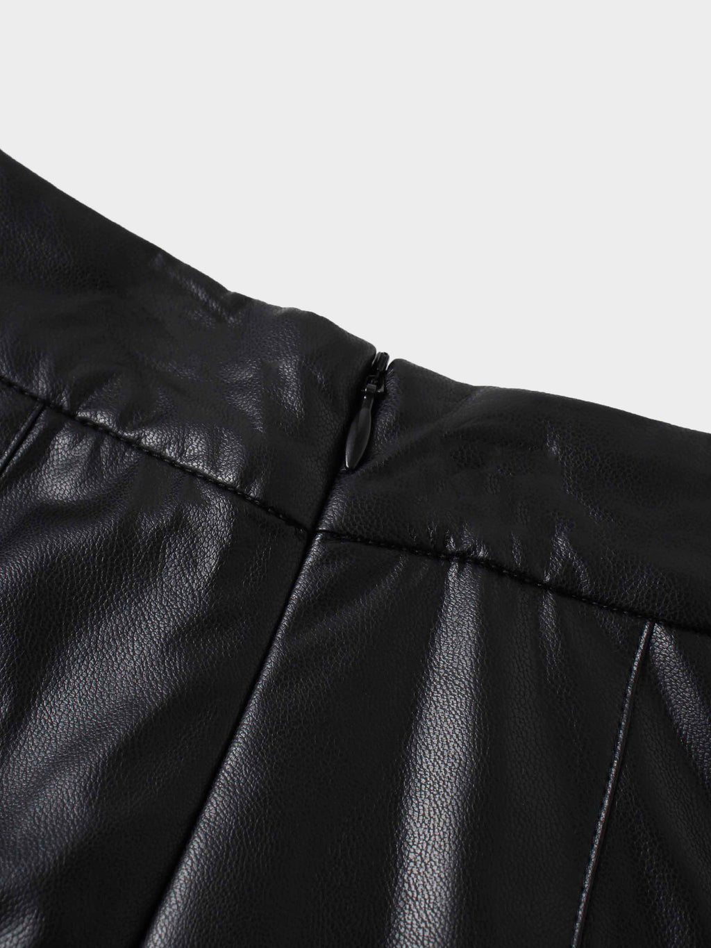 Faux Leather Stitch Down Pleated Skirt-Black